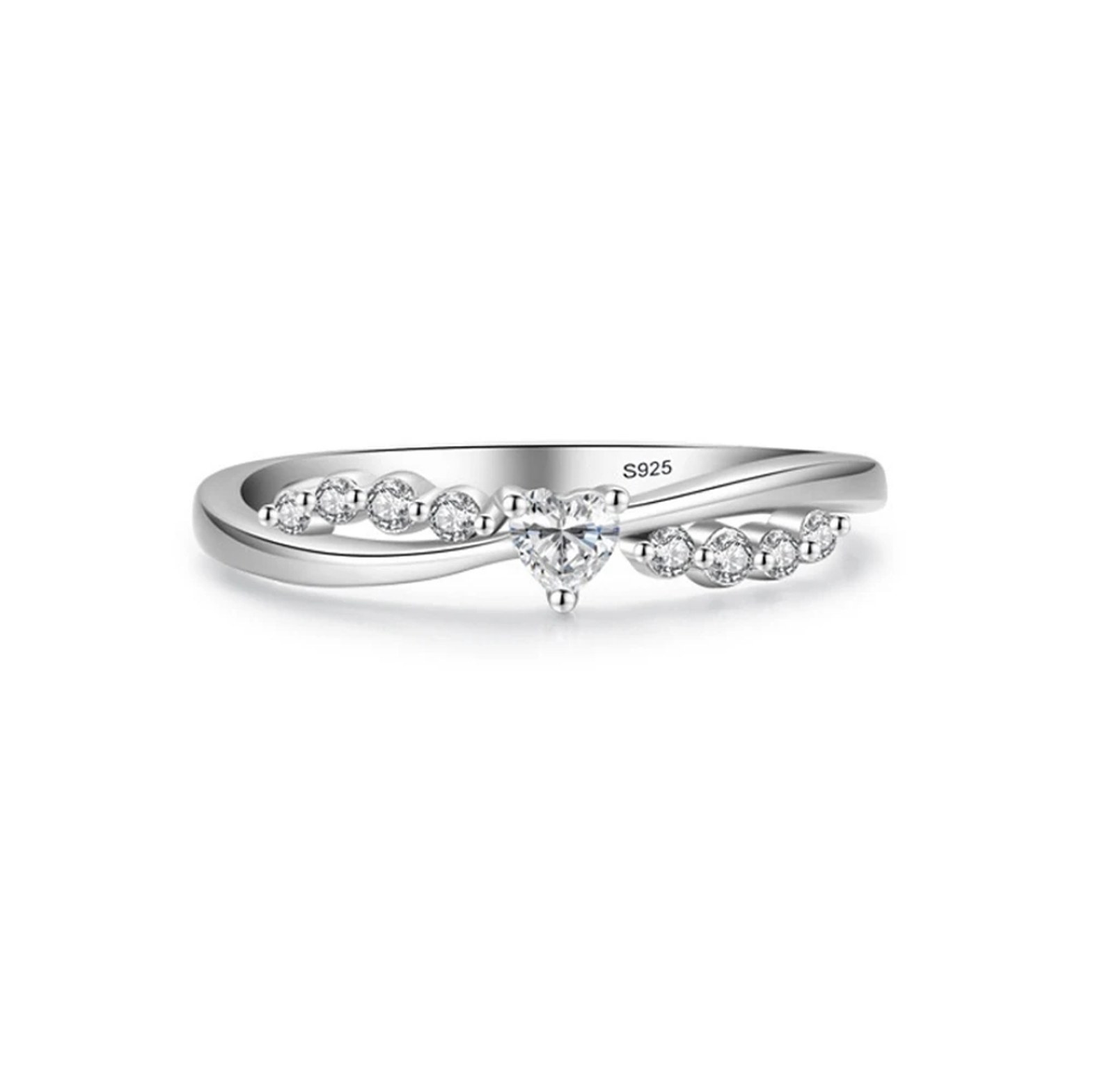 Double Layer Cross Classy Heart Shape Stone S925 Sterling Silver Engagement/ Proposal/Promise Ring  image