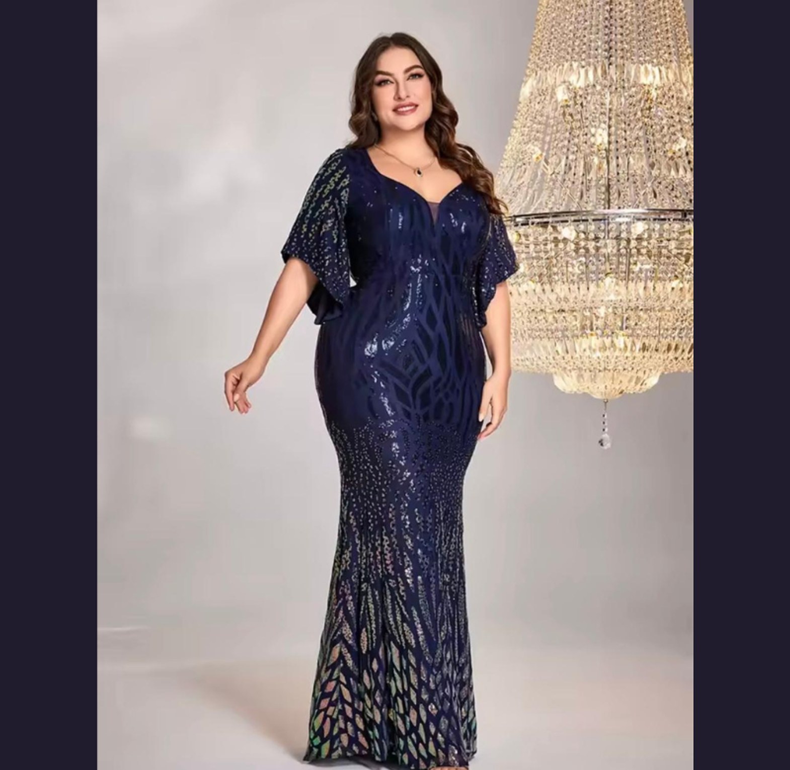 Aura Sequin Flutter Sleeve Mermaid Gown image