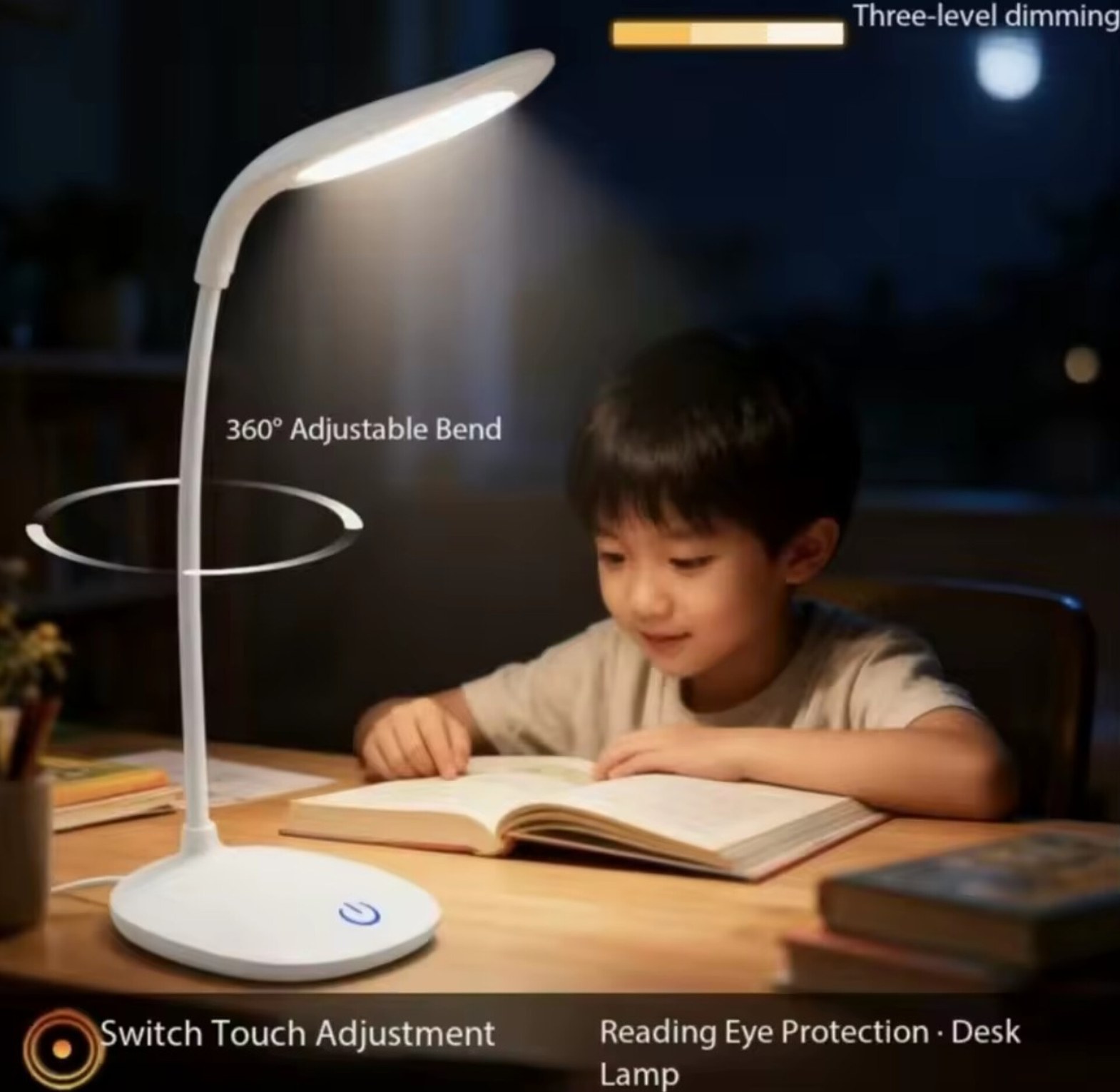 LED Desk Lamp with 360° Flexible Neck, Eye Protection Study Light for Students & Home Office - Portable Emergency Light image