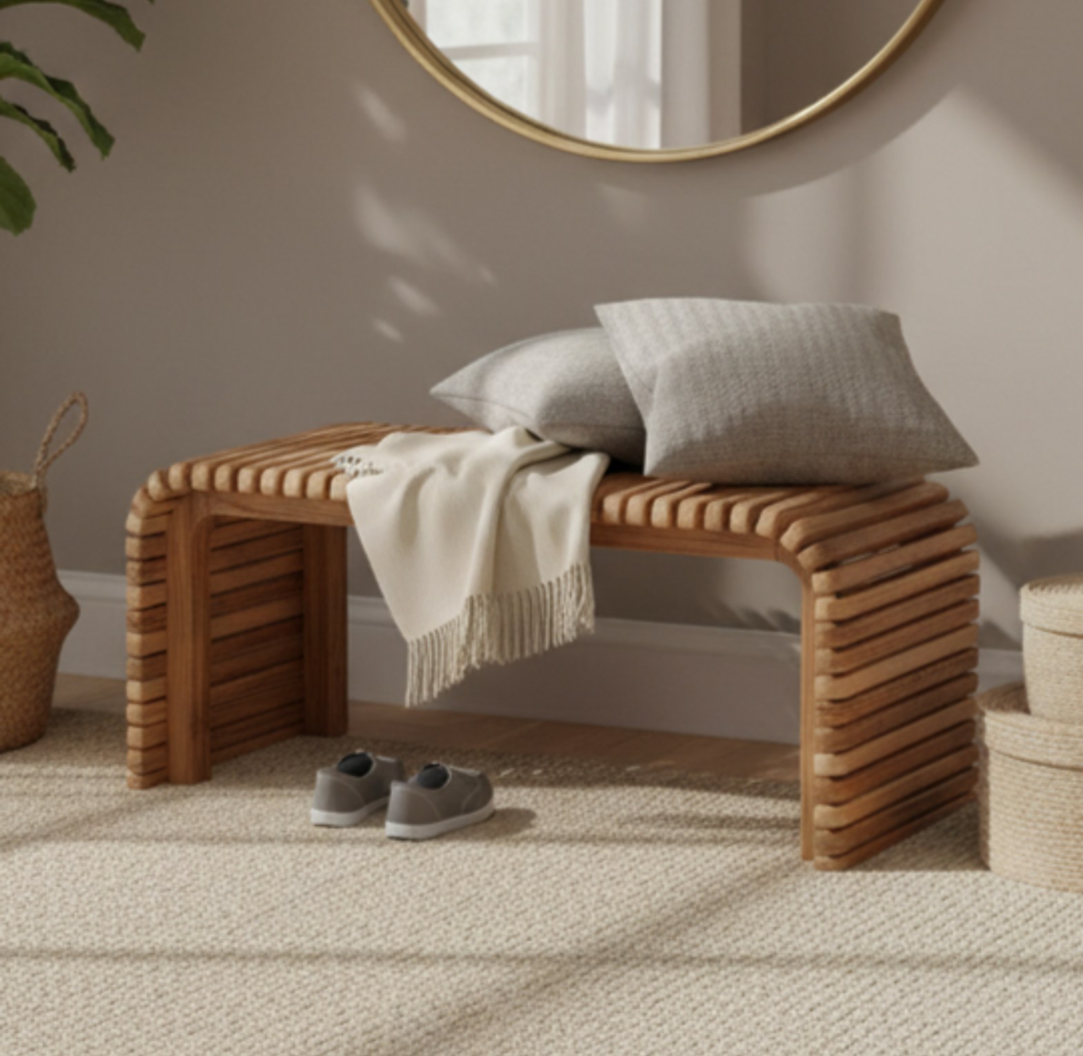 Slatted Wood Bench image