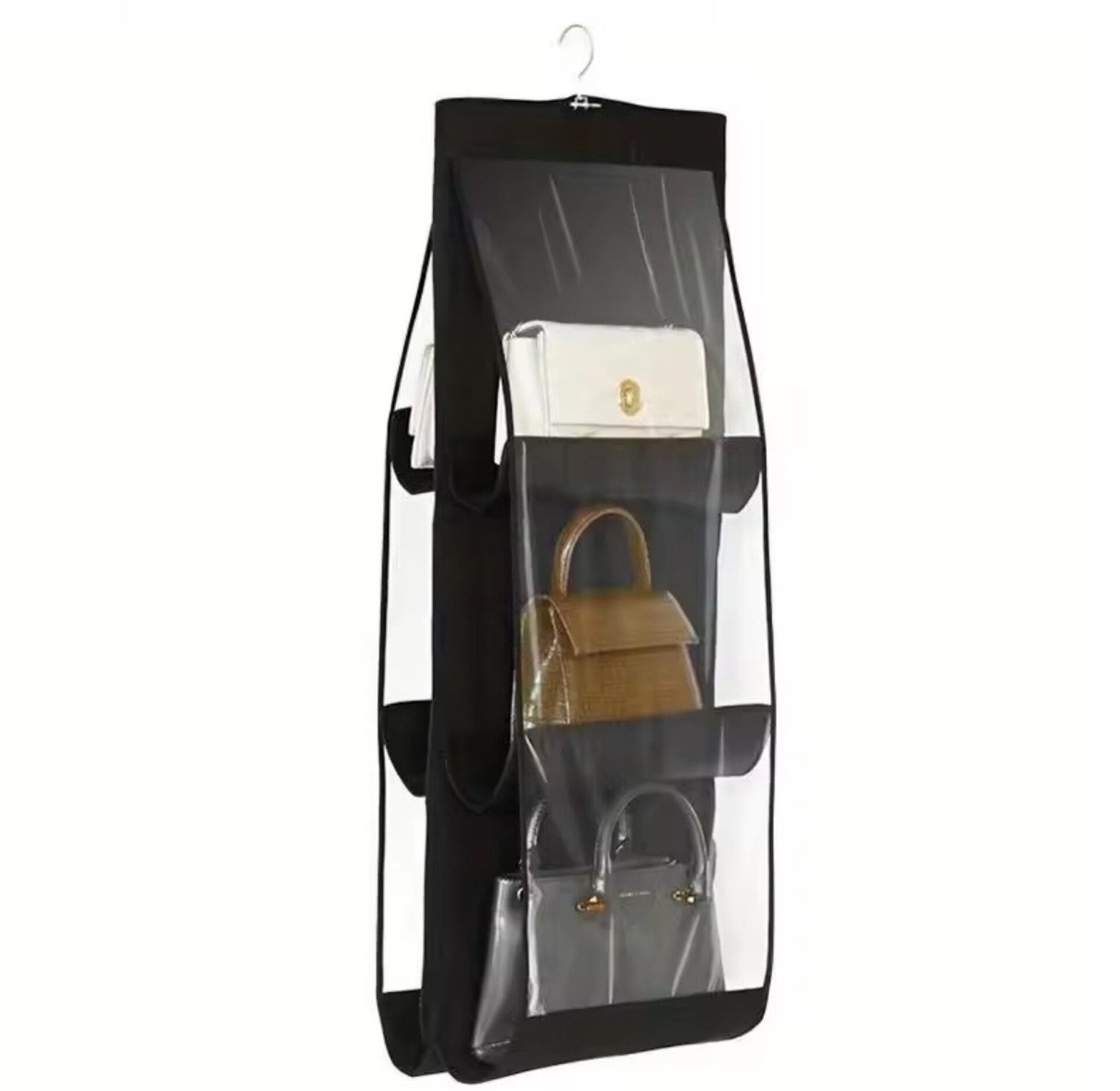 6-Pocket Hanging Handbag Organizer & Wardrobe Space Saver - Clear Dust-Proof Bag Storage Holder image