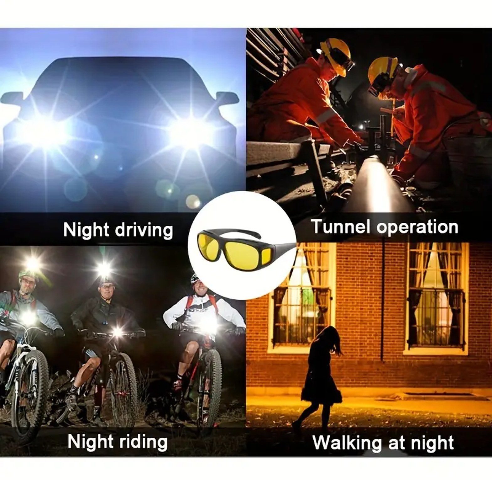 HD Vision Wrap Around Anti-Glare Night Driving & Day Sunglasses Set -  Protection Fits Over Prescription Glasses image
