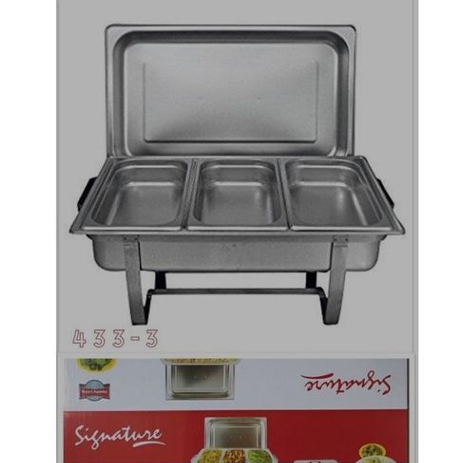 Signature Spacious 3 Compartment Serving Chaffing Dish Warmer For Buffet Catering 9L image