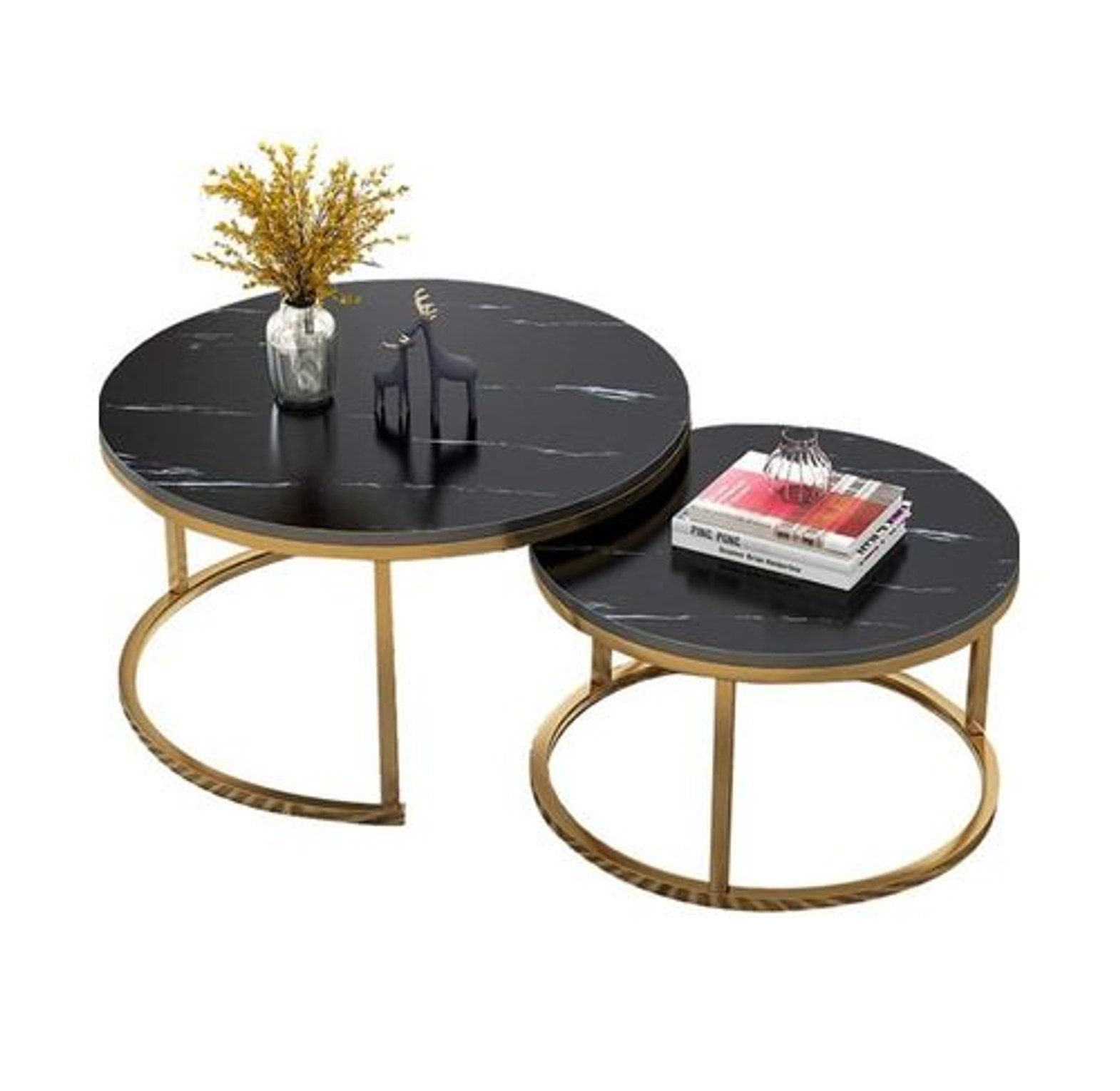 Home Leisure Coffee Table, Round Nesting Tables, Marble effect Top image