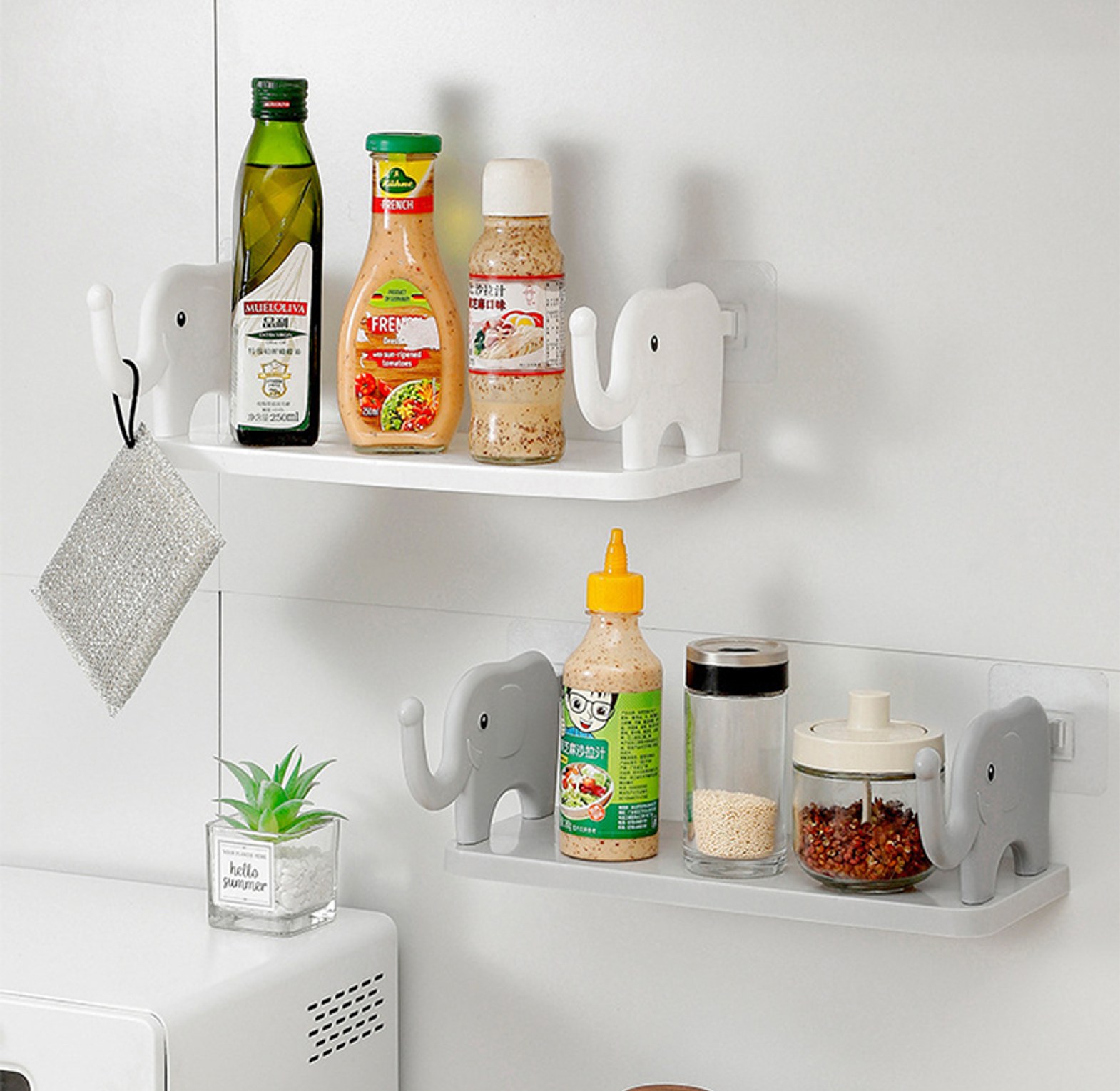 Elephant Adhesive Wall Shelf Floating Organizer Rack No Drill Damage Free Storage Organizer Holder for Kitchen Bathroom Bedroom image