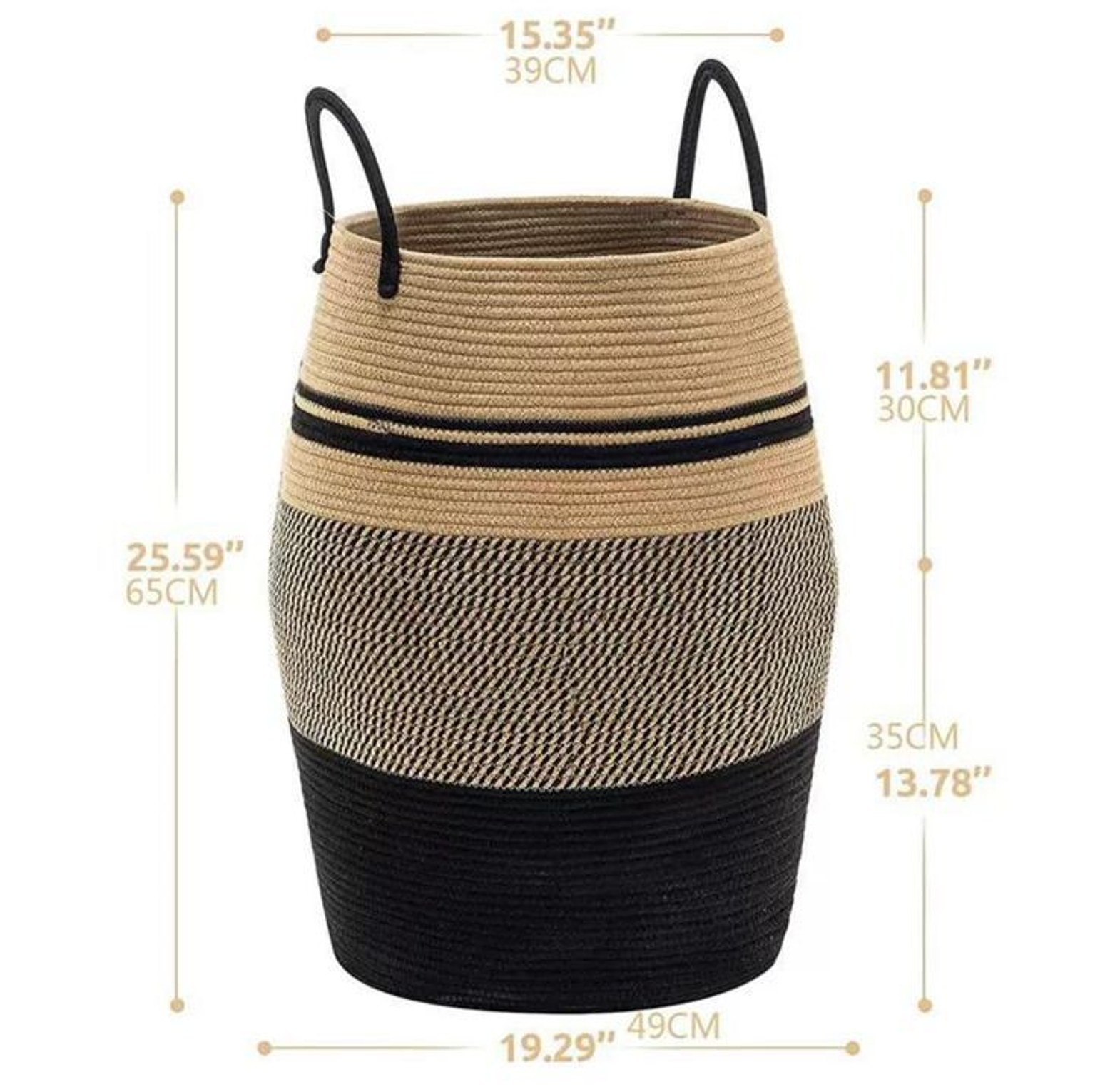 Large 65L Cotton Rope Decorative Woven Basket with Extended Handles image