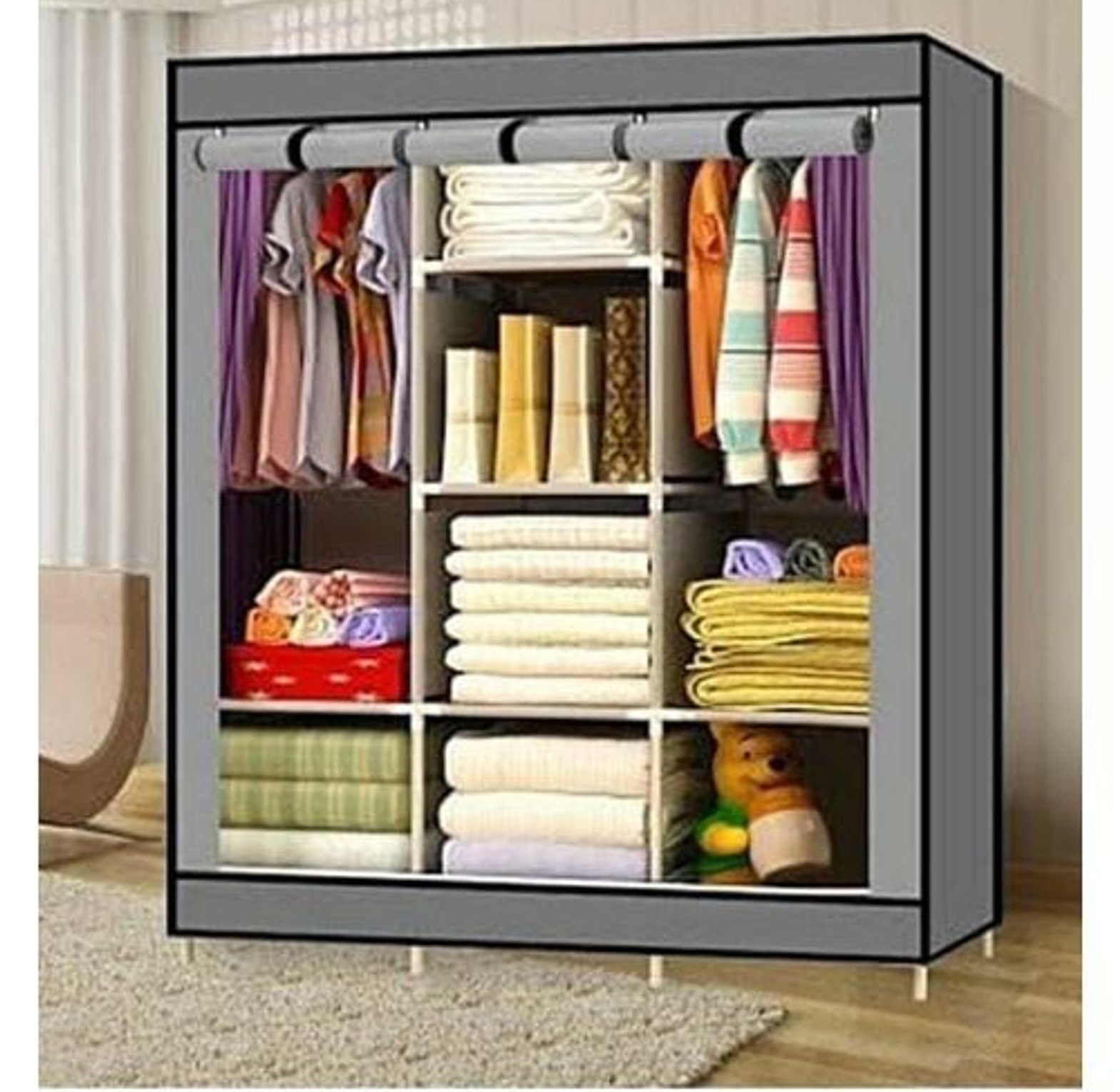 Wardrobe. TC 3 Column Metallic Portable Wardrobe image