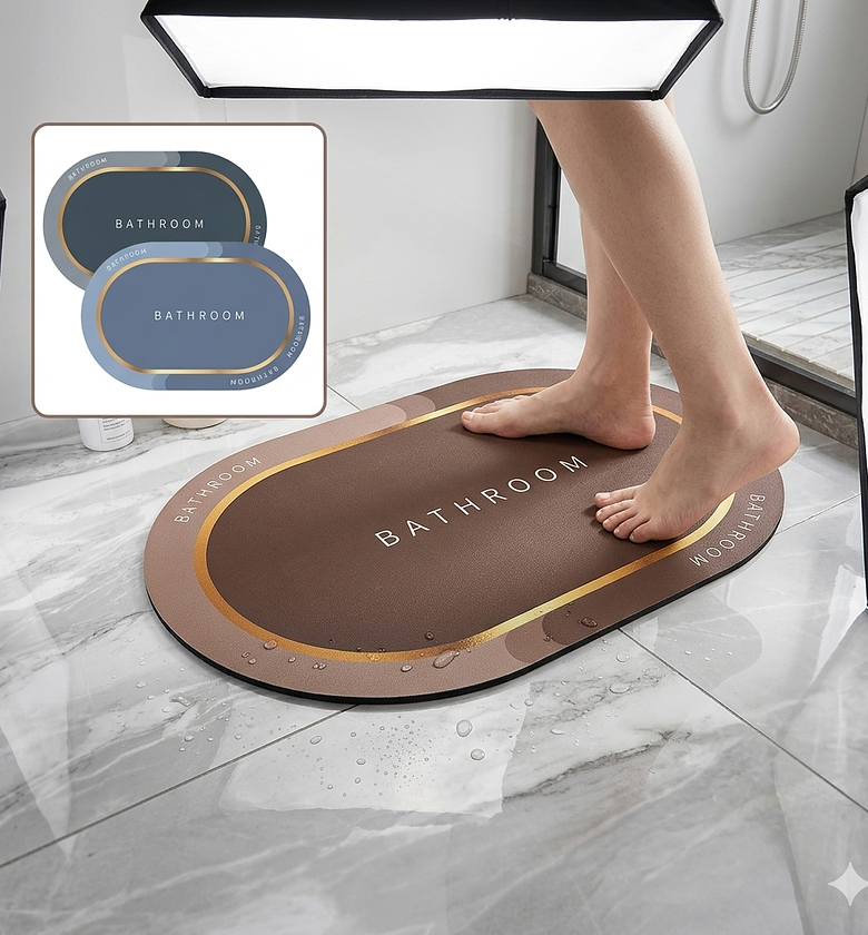 Super Absorbent Instant Dry Diatomite Anti-Slip Bathroom Mat (40*60cm) – Modern Quick-Dry Oval Luxury Water Absorbing Floor Rug image