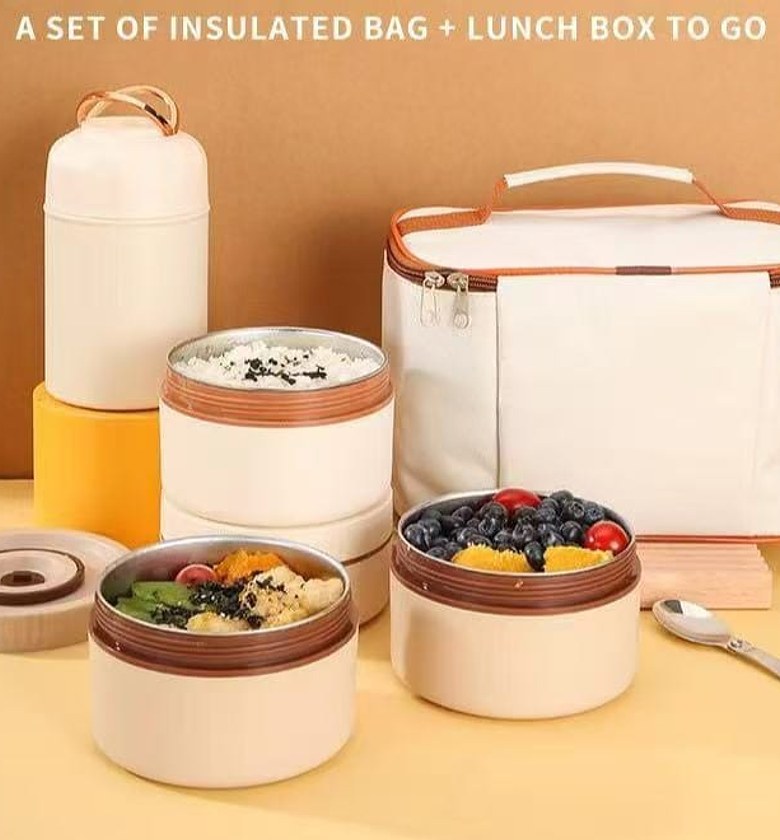  Thermal Lunch Box Set + Flask + Insulated Bag  image