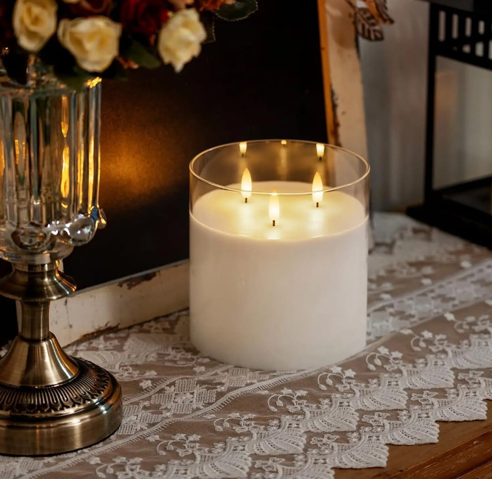 Extra Large 3-Wick Flameless Glass Candle image