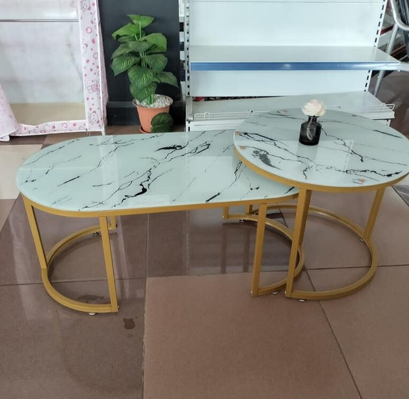 2IN1 Coffee Table. White Marble Coffee Table(GLASS EFFECT ) image