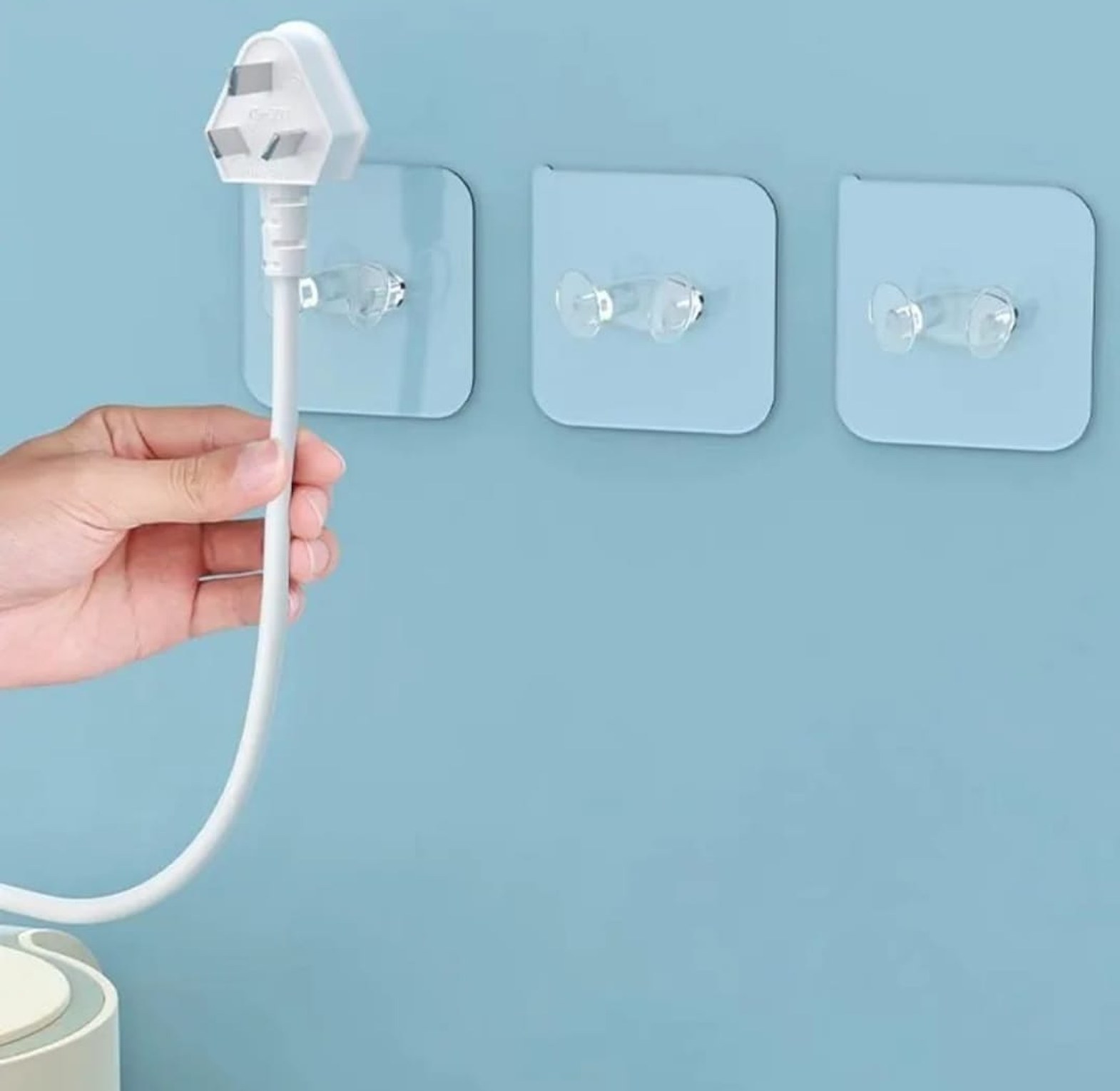 10Pcs Self Adhesive Wall Hooks and Phone Charging Stand transparent Plug Holder Cable Organizer Pack for Damage Free Home Storage image