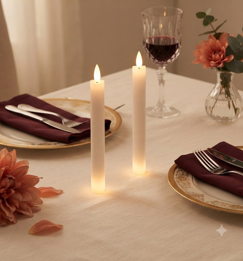 2 Piece Set LED Taper Candles - Realistic Flameless Flickering Lights for Romantic Home Decor image