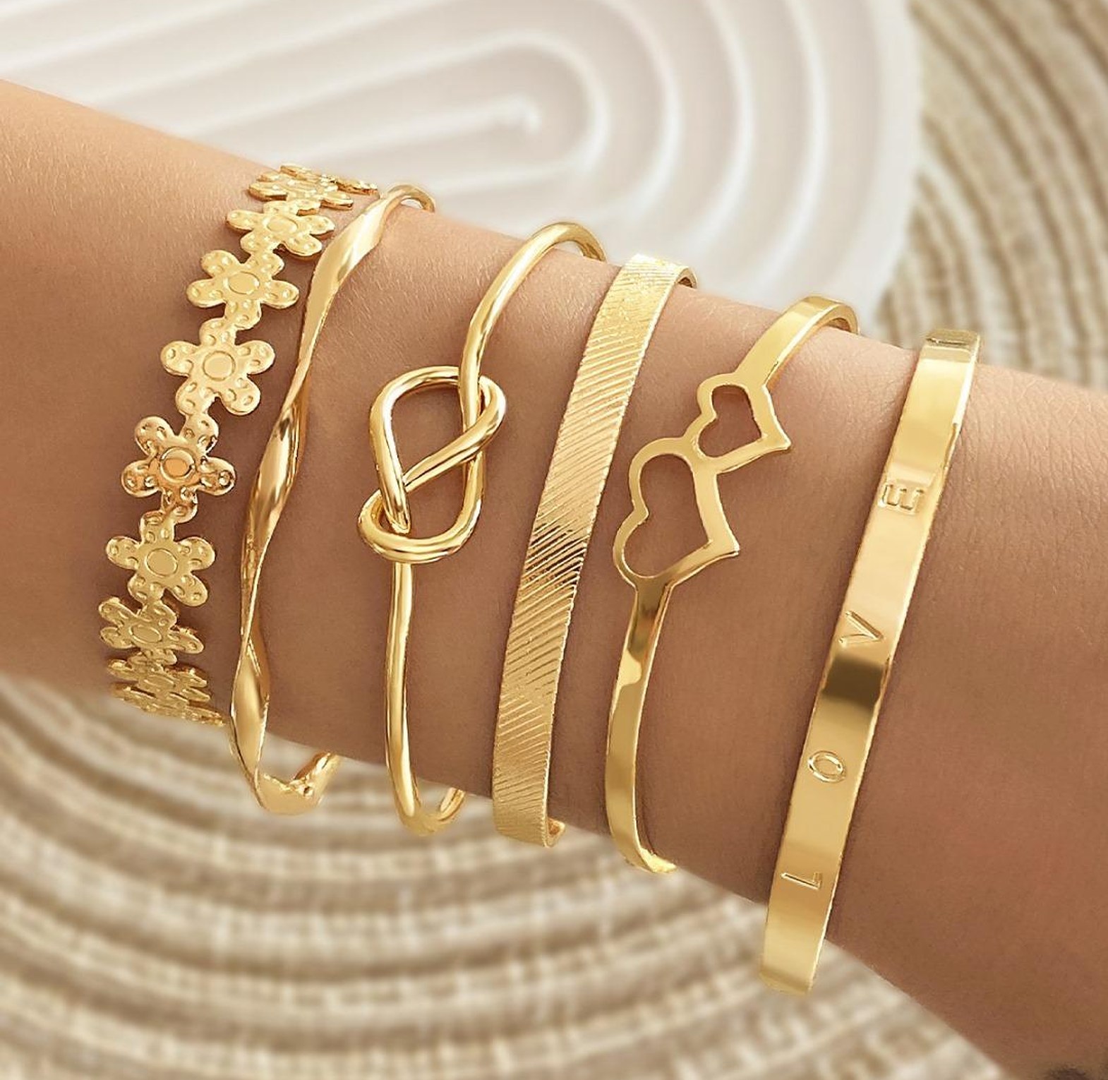 Gold and Silver Heart Moon Bracelet Set - Perfect image