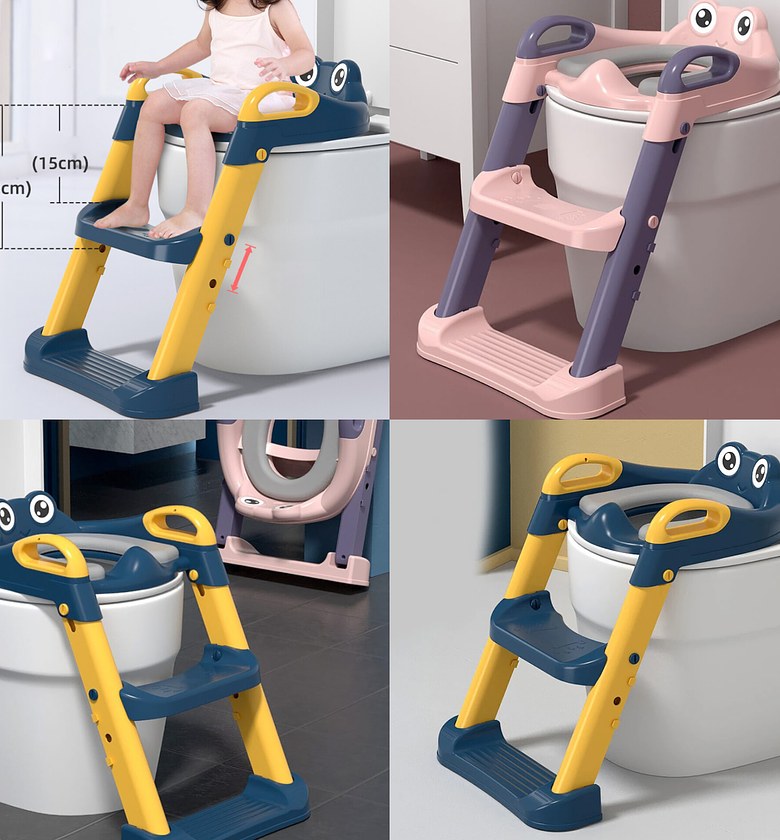 Adjustable Frog Potty Training Seat with Step Stool Ladder & Handles – Non-Slip Toddler Toilet Trainer for Kids image