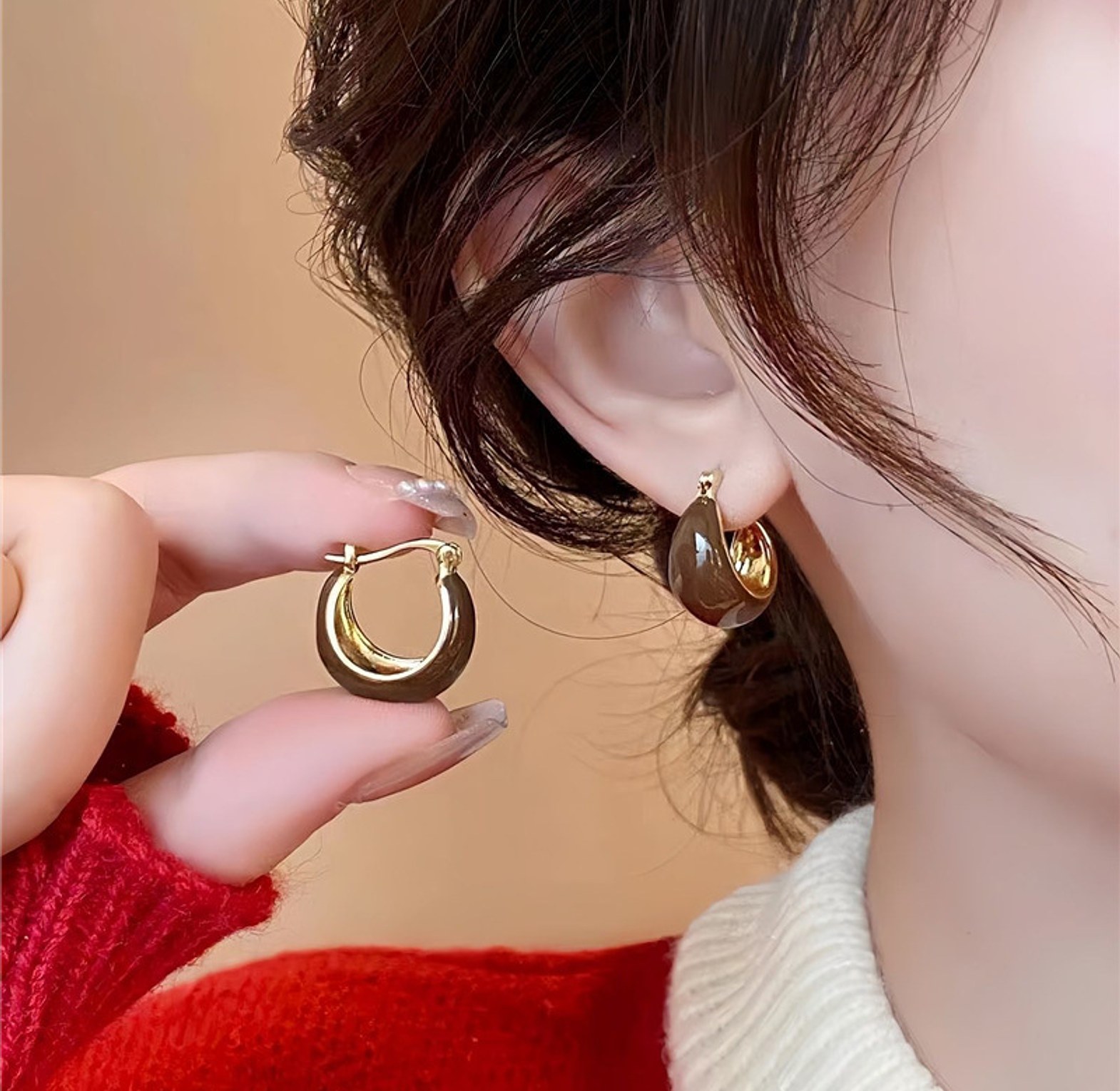 Brown mini hoop earrings  image
