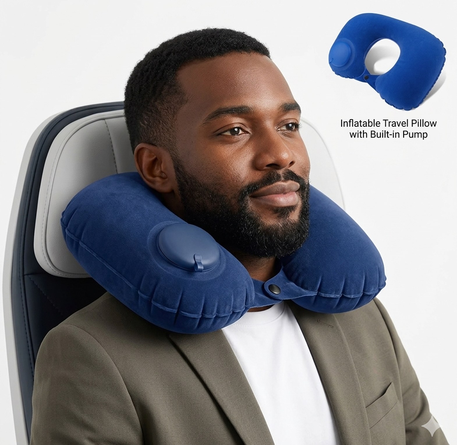 Inflatable Travel Neck Pillow with Built-in Pump & Soft Velvet Cover for SGR, Flight & Bus Travel - Ergonomic Portable Neck Support image
