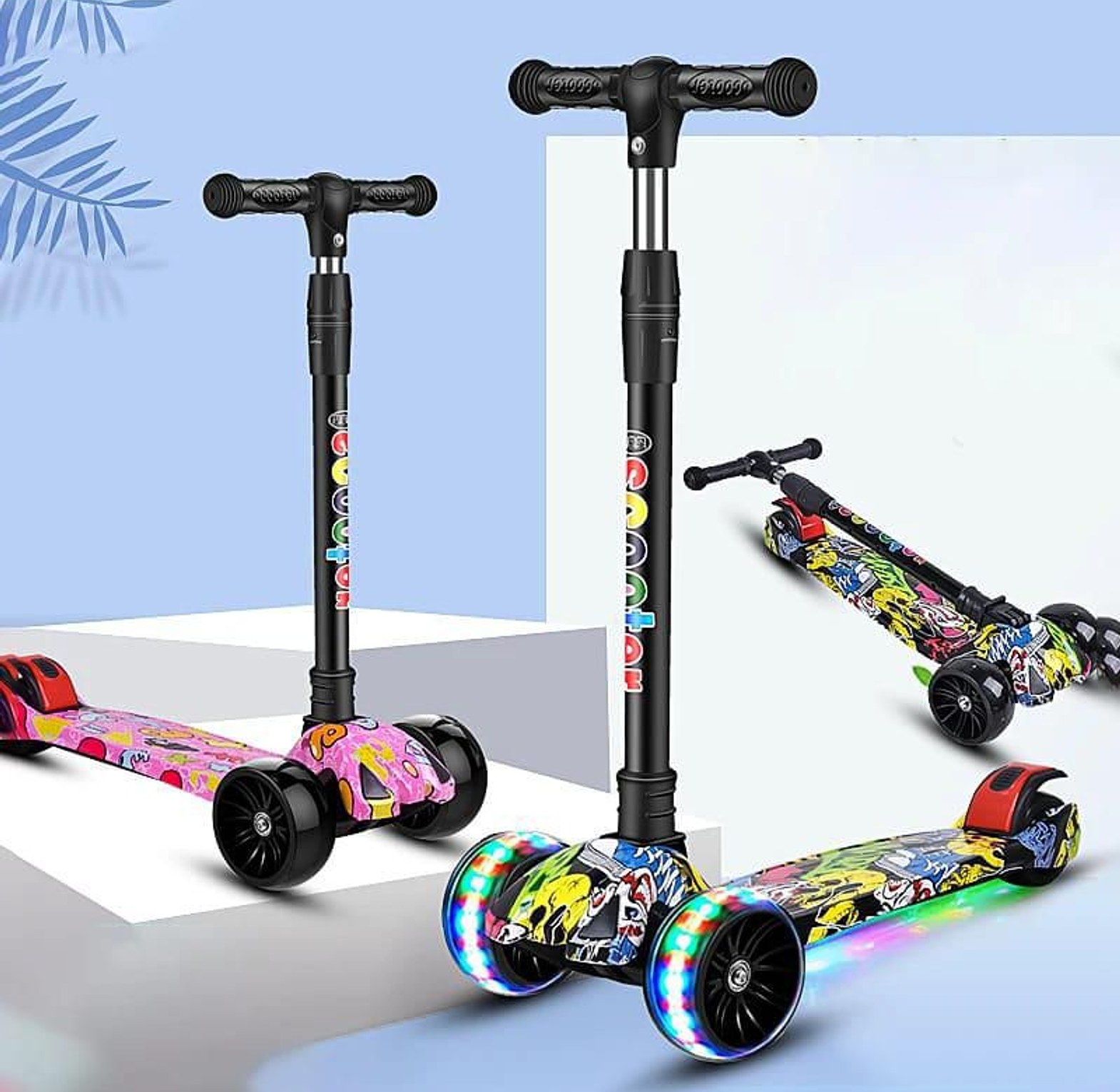 Kids' Graffiti Scooters 3-Wheel Scooters with LED Wheels.  image