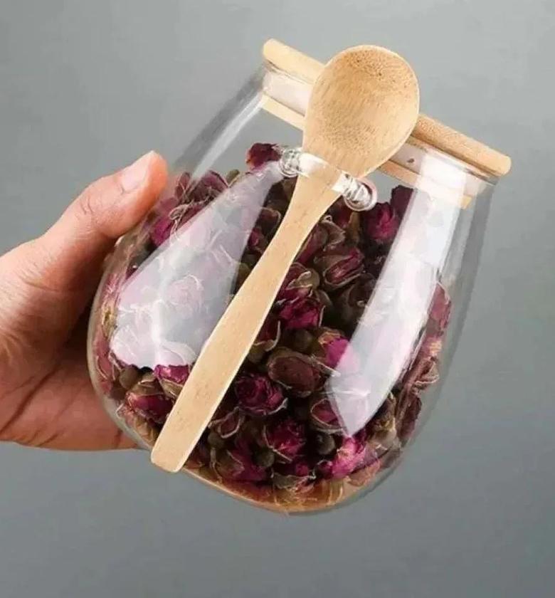 Glass storage canisters with bamboo spoon & airtight lid  Capacity:600ml image