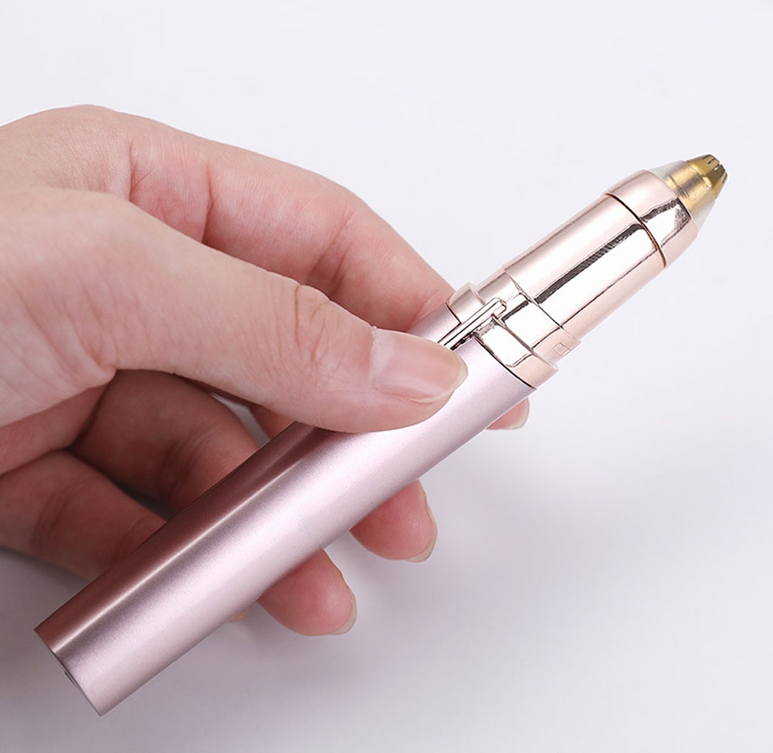Painless Electric Eyebrow Trimmer & Facial Hair Remover - Rose Gold, Compact & Portable image