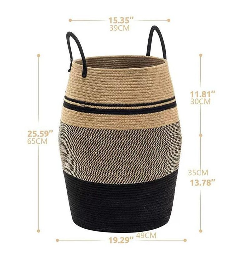 Large 65L Cotton Rope Decorative Woven Basket with Extended Handles image