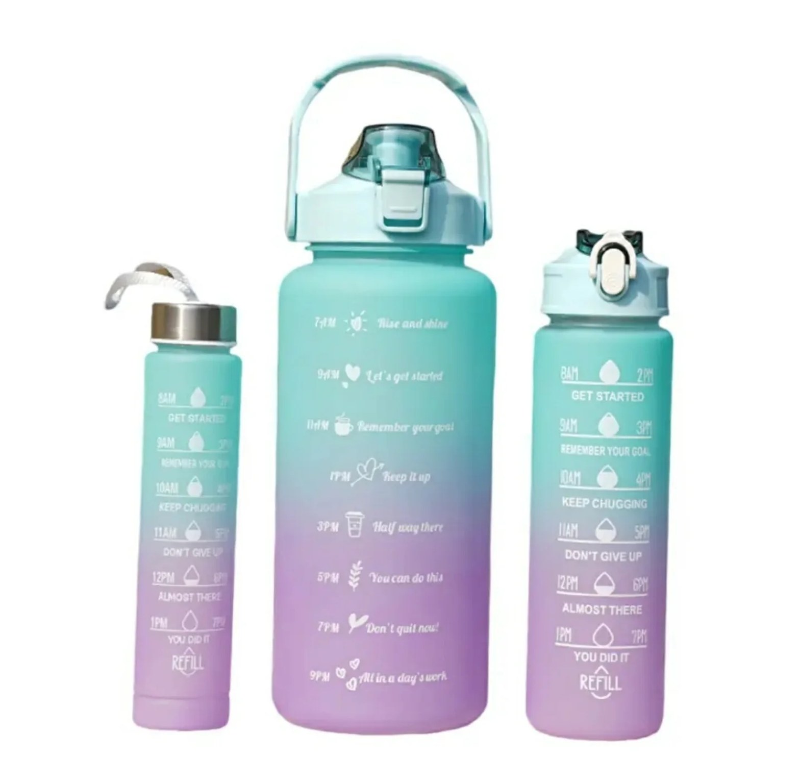 3-Piece Motivational Gradient Water Bottle Set with Time Markers image