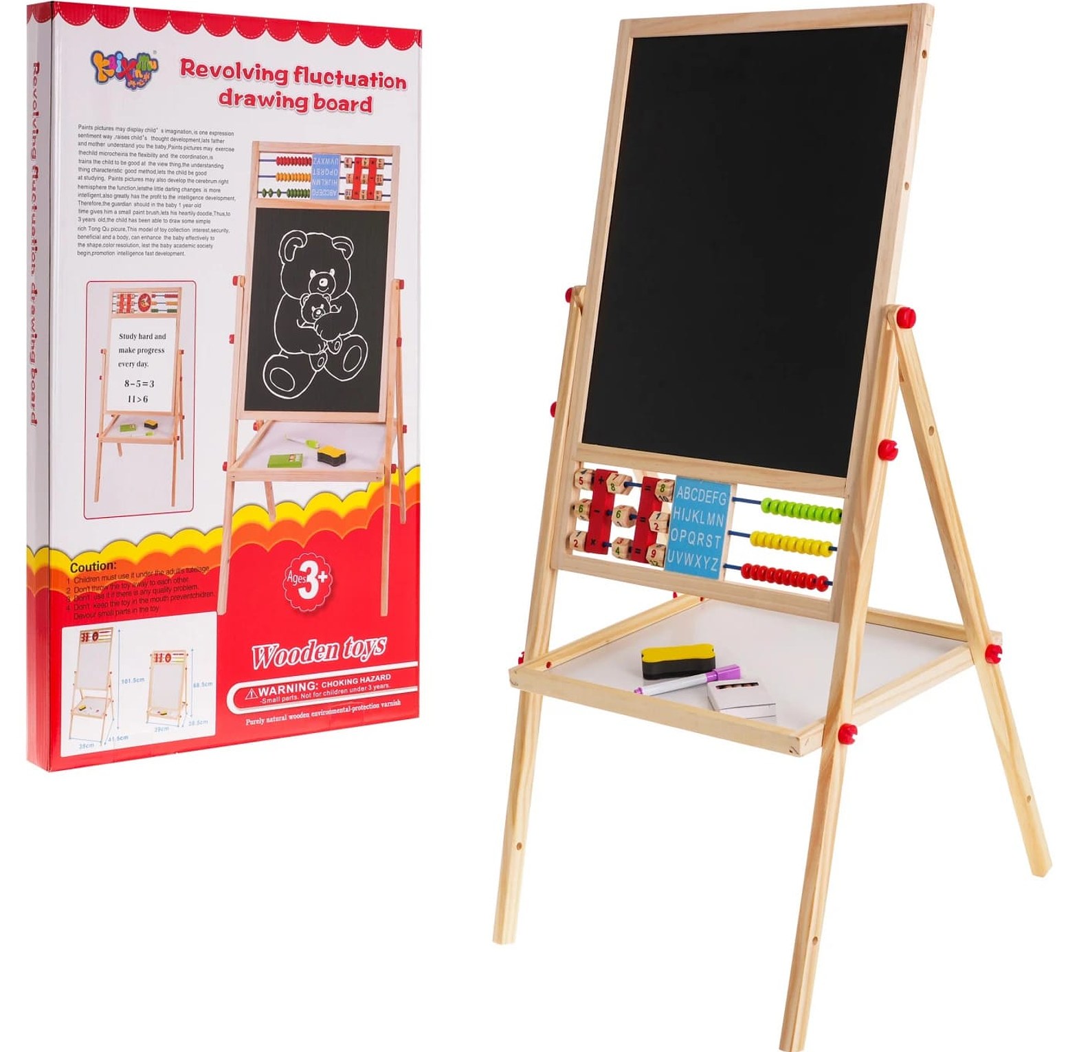 2-in-1 wooden educational  blackboard Double sided Revolving Fluctuation Drawing Board image