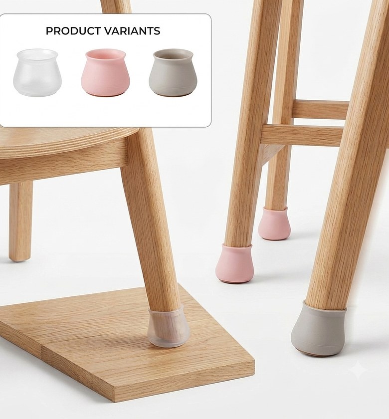 Silicone Chair Leg Protectors and Anti-Scratch Floor Guards - 4Pcs Non-Slip Furniture Caps Pack image
