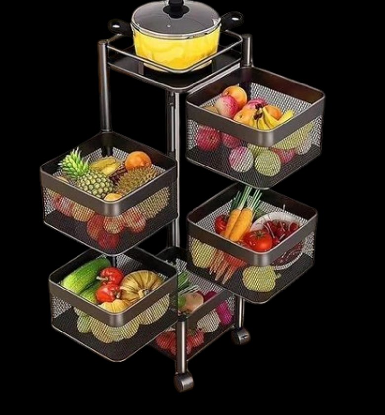 5-Tier Square Rotating Storage Rack or Fruit and Vegetable Organizer Basket with Wheels.  image