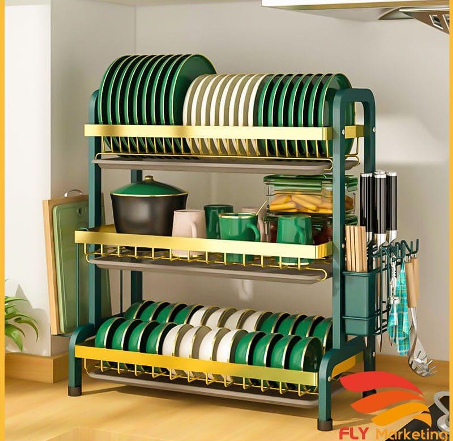 Heavy Duty 3 Tier Dish Rack With Cutlery Holder with 3 trays/3 layer Dish racks image