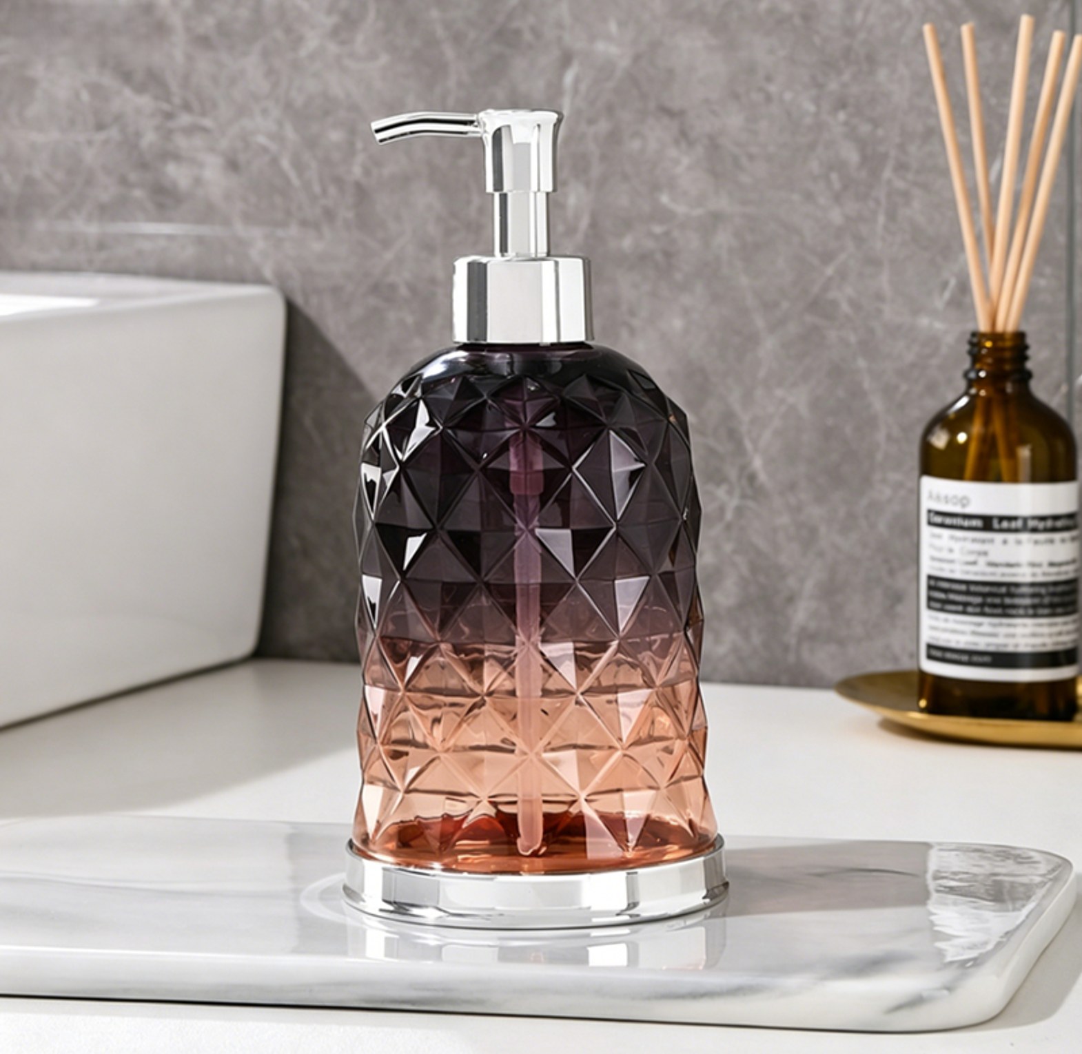 Premium Diamond Glass Soap Dispenser – Elegant Luxury Bathroom & Kitchen Accessory for Modern Homes image