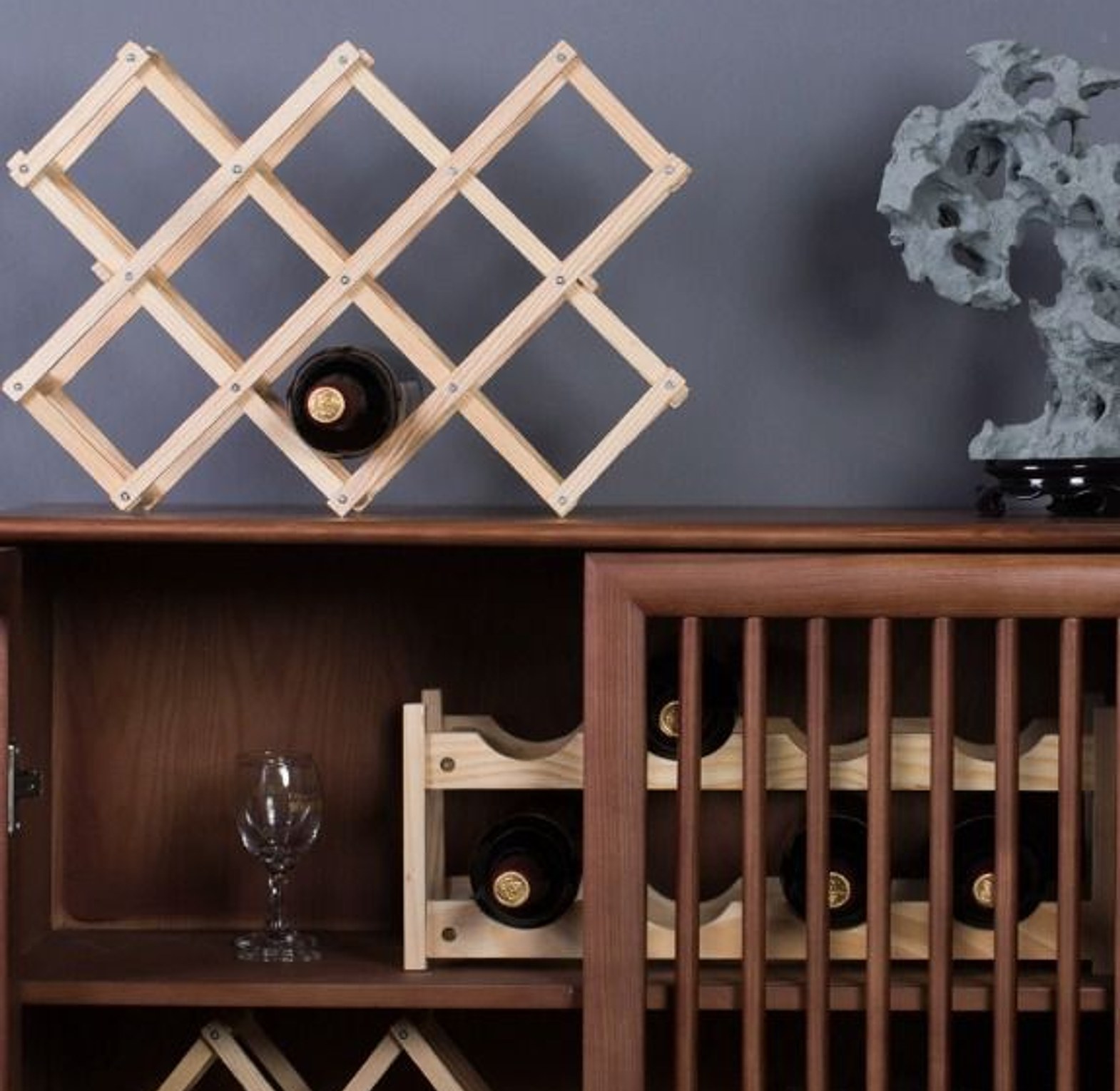 Foldable10 Slot wooden wine bottle rack image