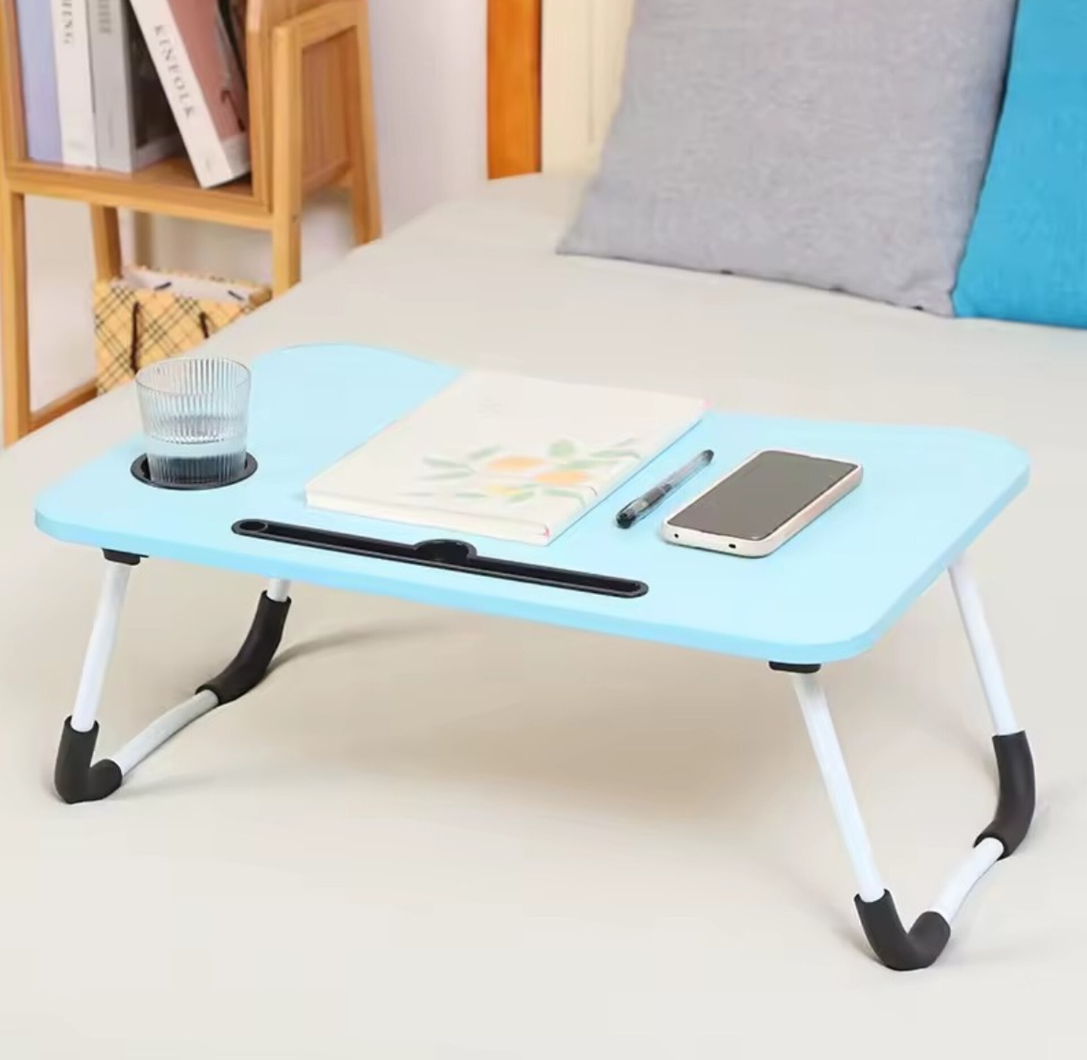 Universal Foldable Laptop Bed Table with Cup Holder & Tablet Slot for Home Office & Students - Ergonomic Portable Study Desk image