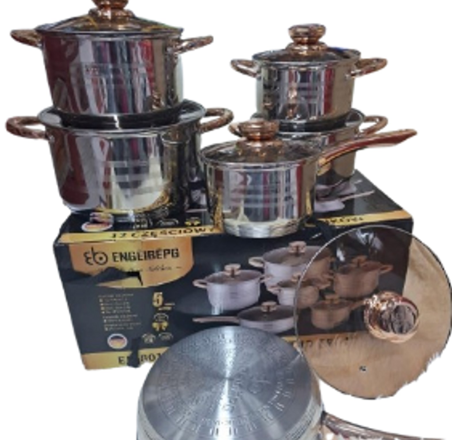 Cookware Set. 12-piece stainless steel cookware set, model E801.  image