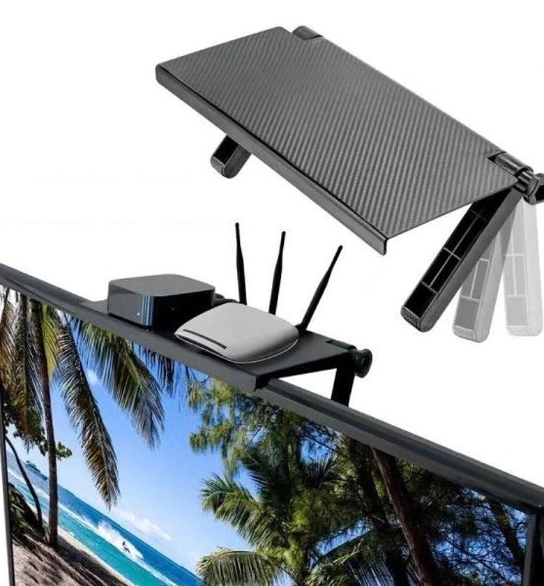 Adjustable TV and computer monitor top storage shelf image