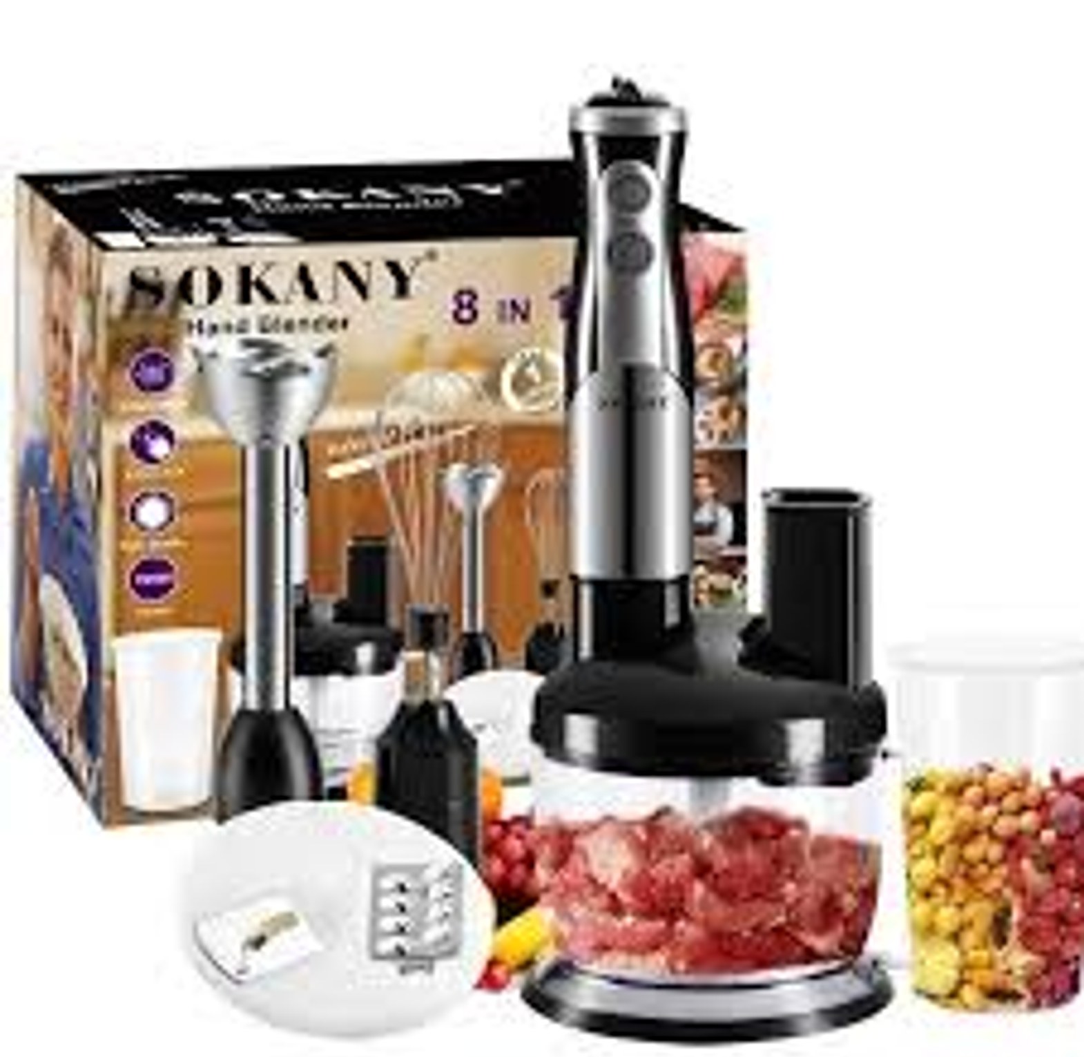 Sokany 8-in-1 Multifunction Electric Household Blender Food Juice Maker Meat Grinder Egg Beater Vegetable Stand Hand Blender For Kitchen image