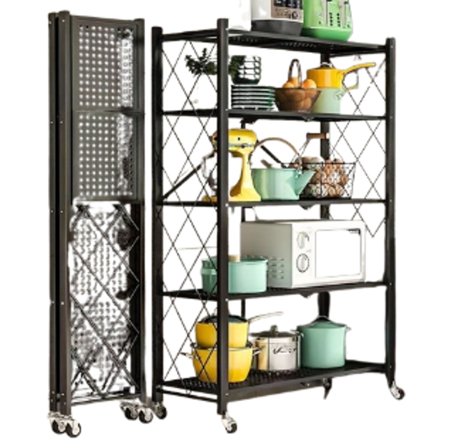 5-Tier Foldable Multipurpose Kitchen Storage Rack with Wheels image