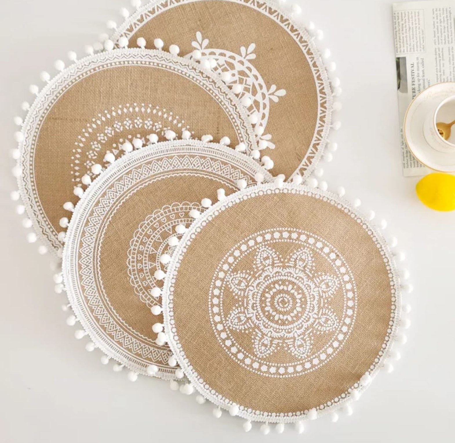 New Boho Woven Jute Placemats Tassels Mats  image