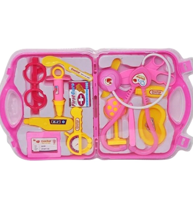 Doctor Plastic Playset Kit with Foldable Suitcase, Compact Medical Accessories Toy Set Pretend Play Kids (Pink) image