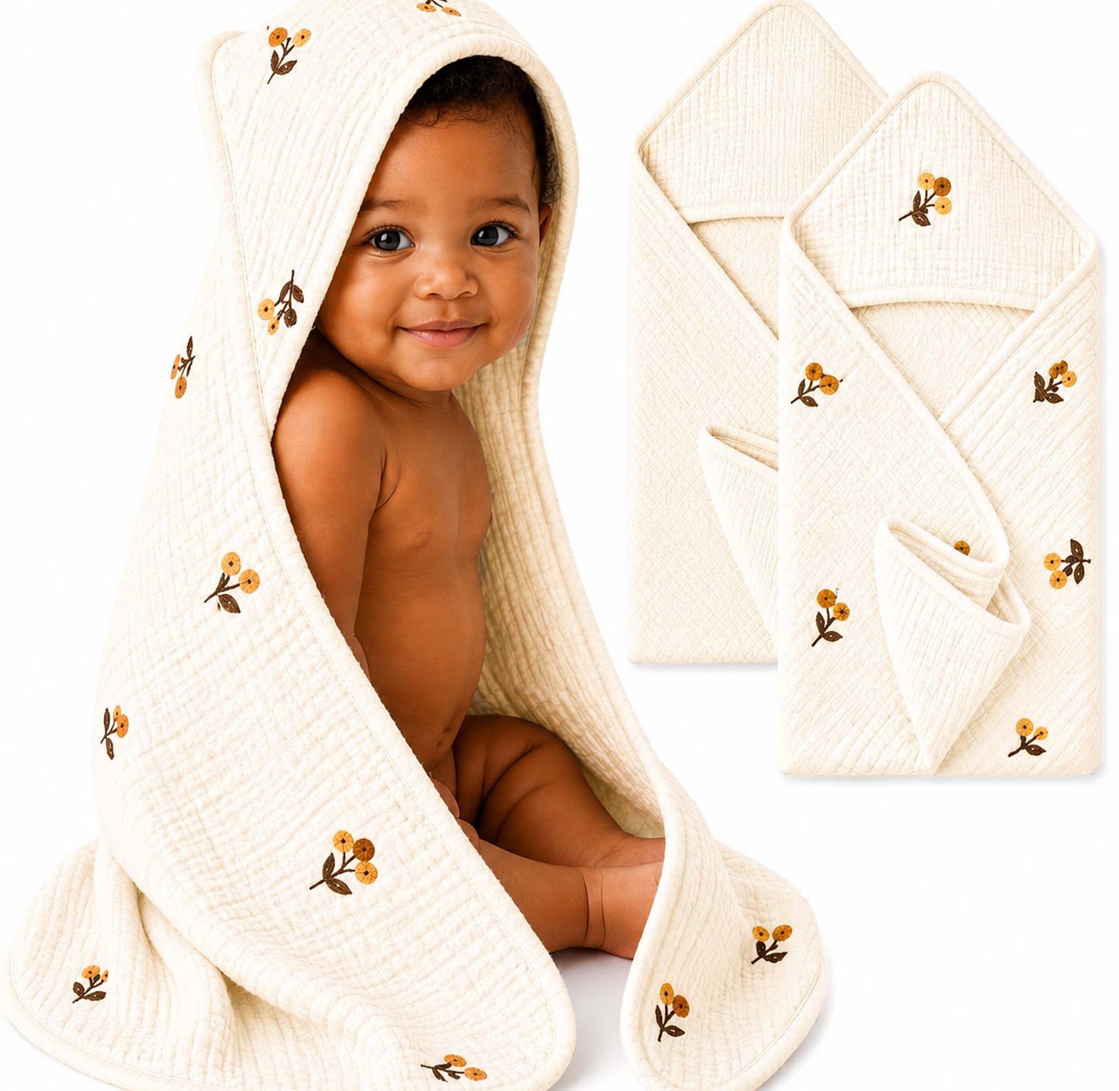 Premium Muslin Cotton Hooded Baby Towel image