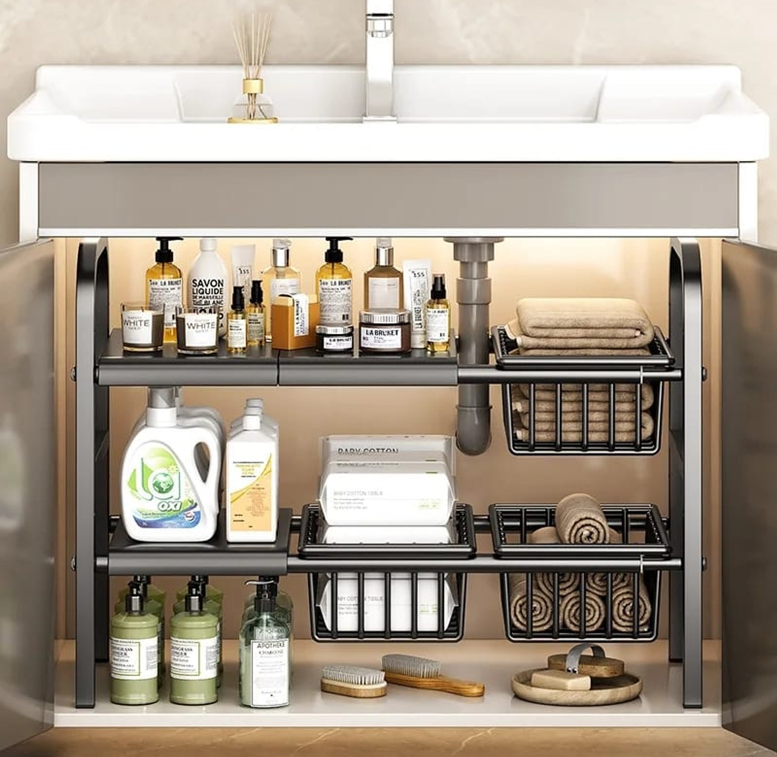 Under the sink adjustable 2 tier rack  image