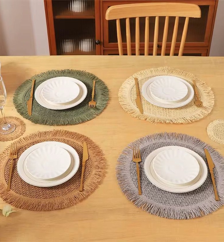 : 6-Piece Nordic Tassel Woven Table Mat Set – Heat Resistant & Non-Slip Placemat Collection image