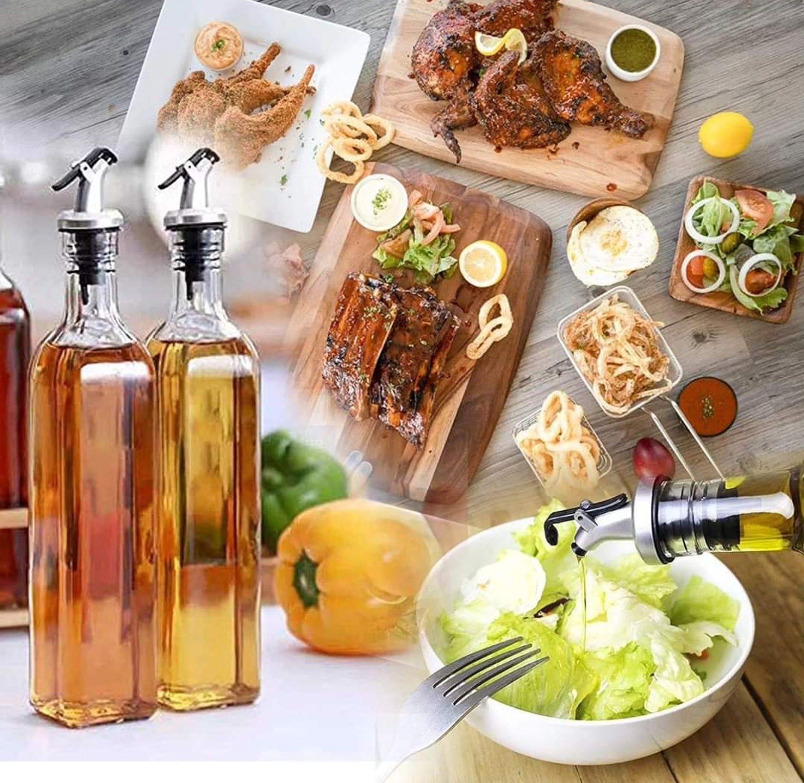 2in1 Glass Oil Dispenser Pack of 2 (580ml) Leak-Proof Cooking Oil Pourer Bottle for Kitchen Organization - Nairobi, Kenya image