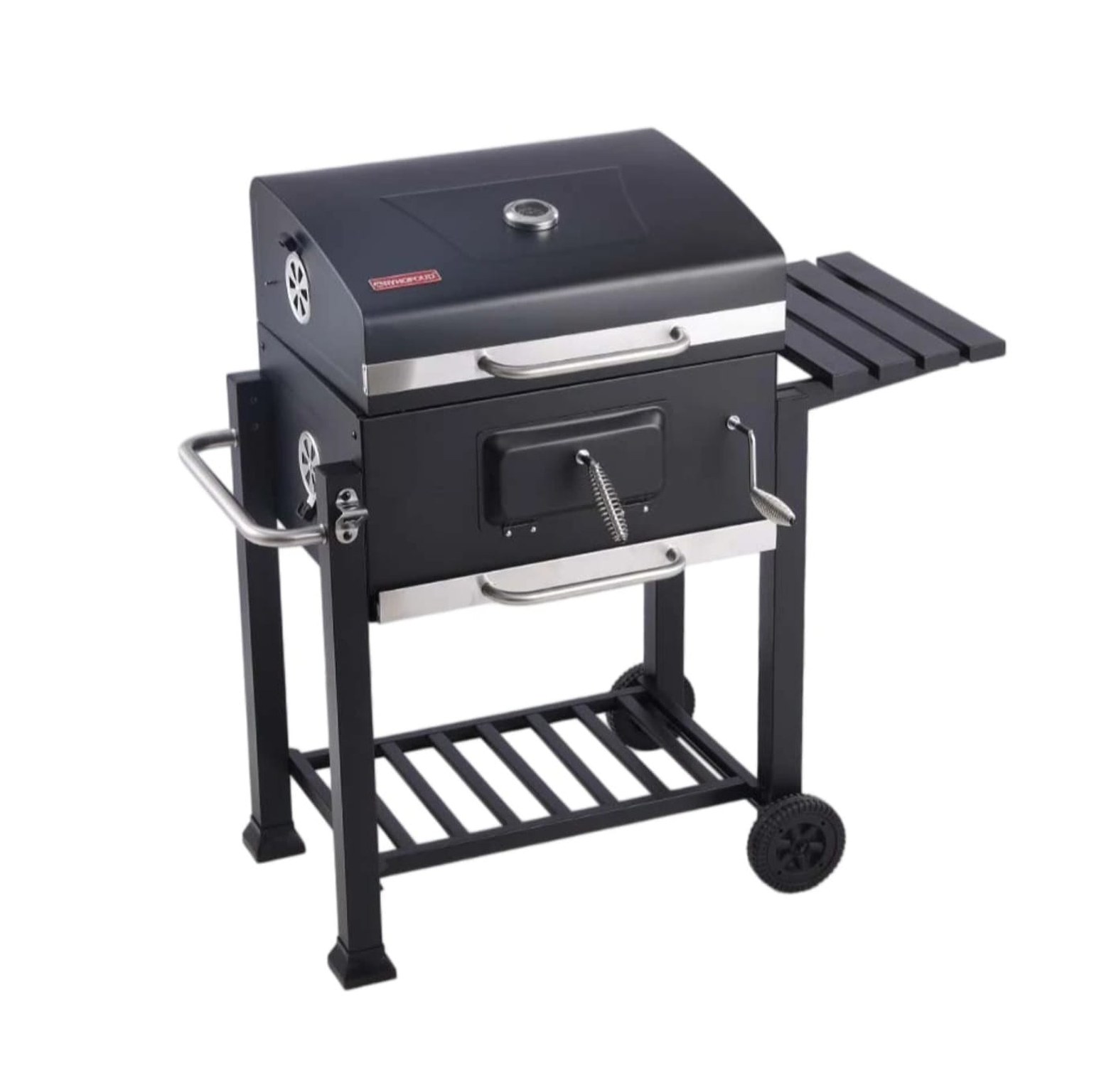 Heavy-Duty Commercial BBQ Charcoal Grill with Side Table & Trolley image