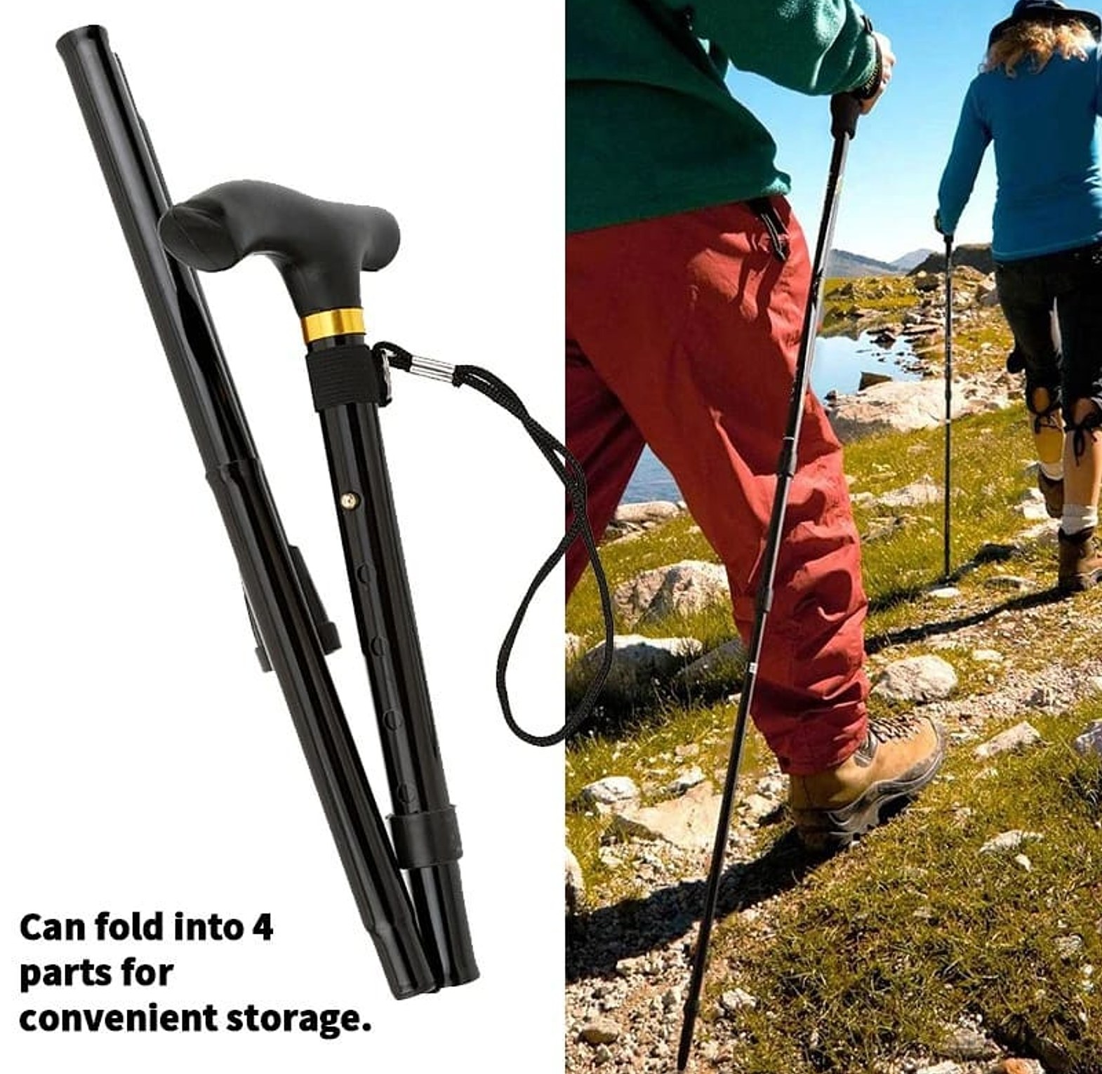 Foldable Walking Stick Easy to fold and carry, ideal for trekking,  elderly, Stretch 83cm-95cm image