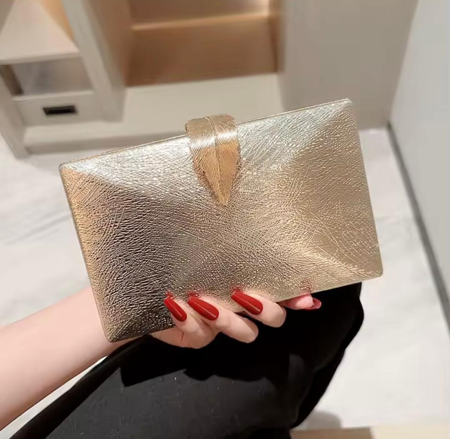 Gilded Leaf Textured Evening Clutch Bag image