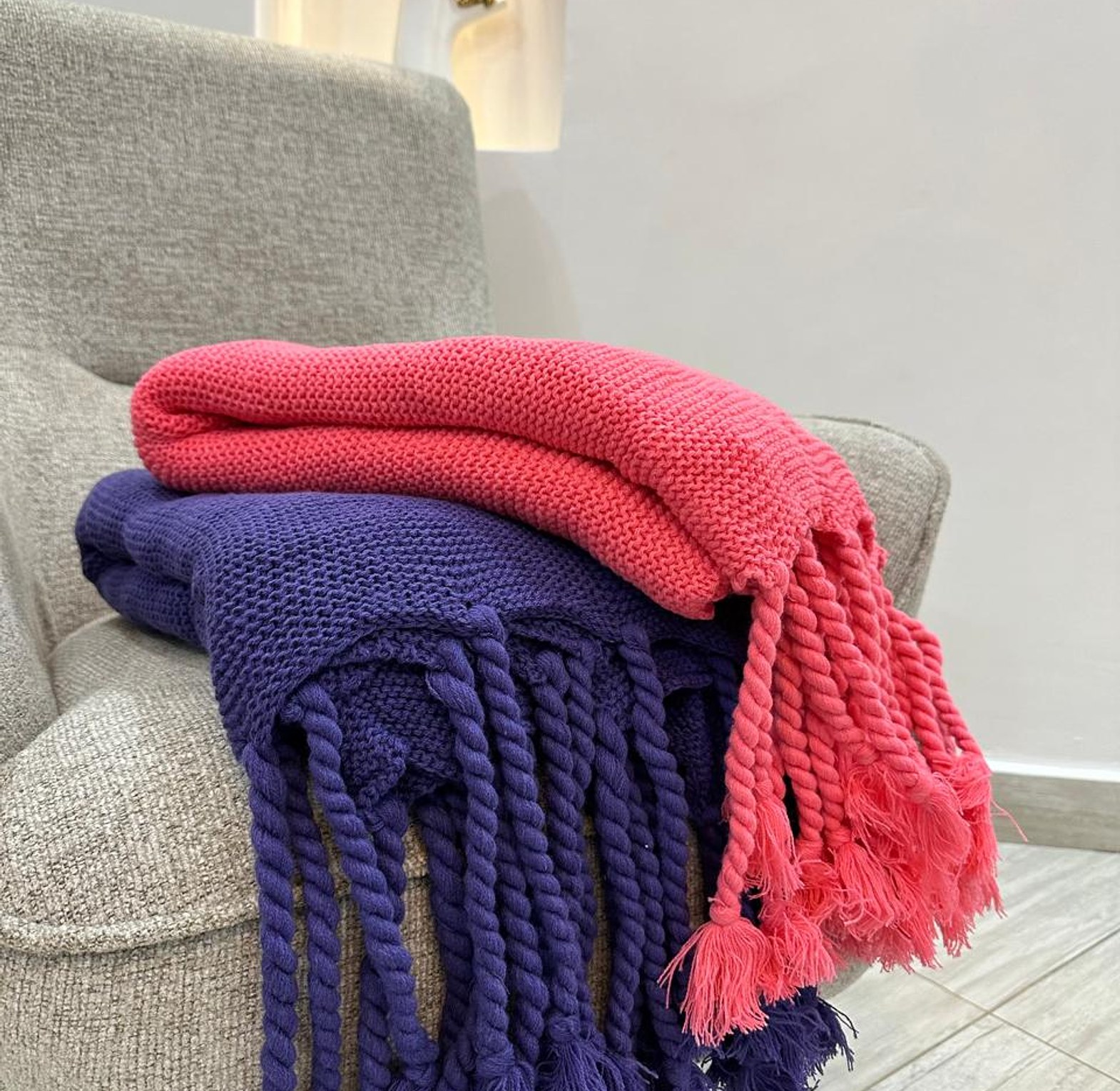 Knitted Throw Blanket with twisted tassles image