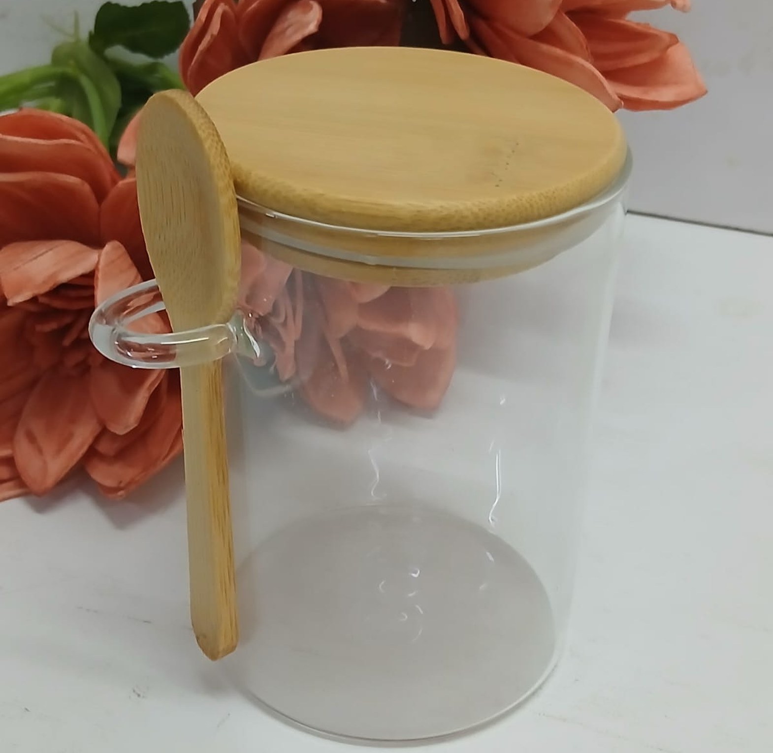 500ml Minimalist Glass Storage Jar with Bamboo Lid & Spoon, Elegant Kitchen Organizer image