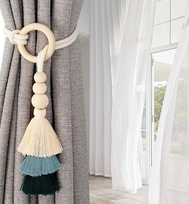 2pcs Tassel Curtain Tie Backs Wooden Bead image