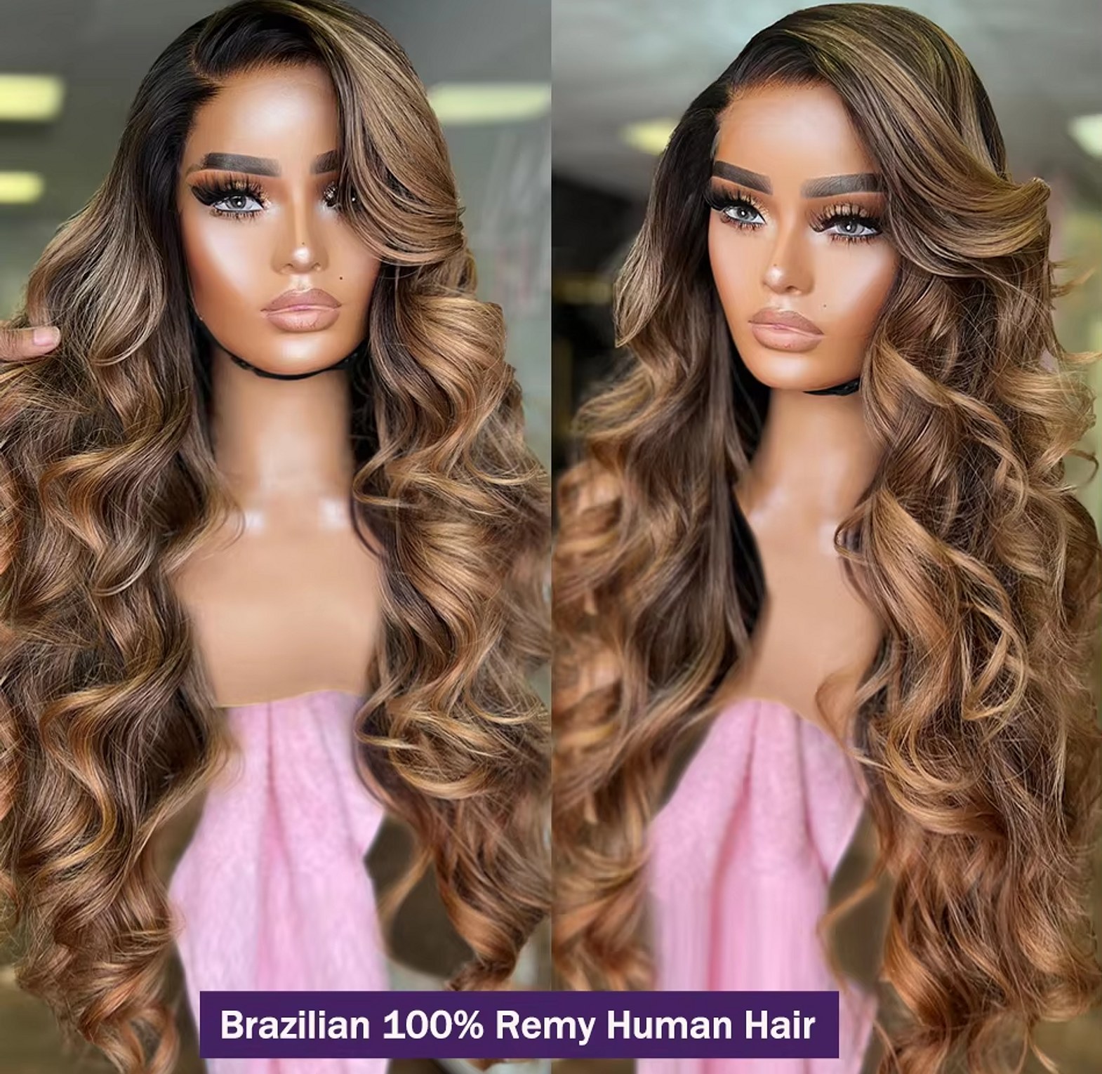 Highlight Honey Blonde body Wave Human Hair wig  image